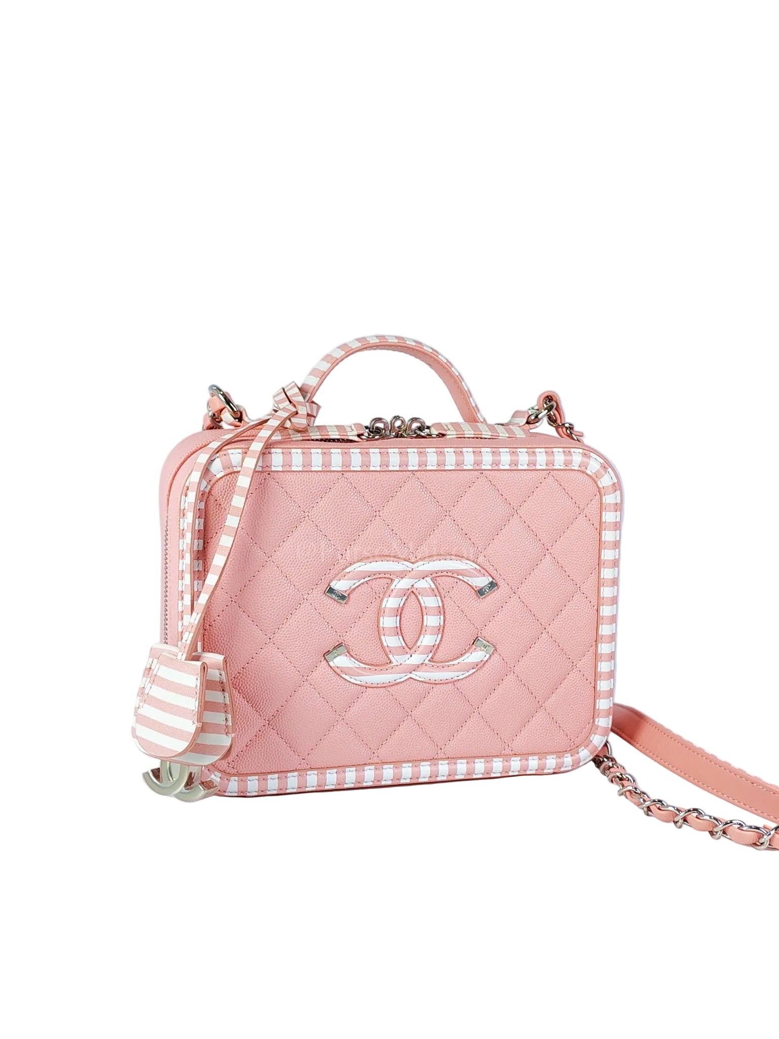 Filigree Vanity Case in Medium Pink Caviar Leather and Silver Hardware Series 26 | Purse Maison Luxury Bags Shop