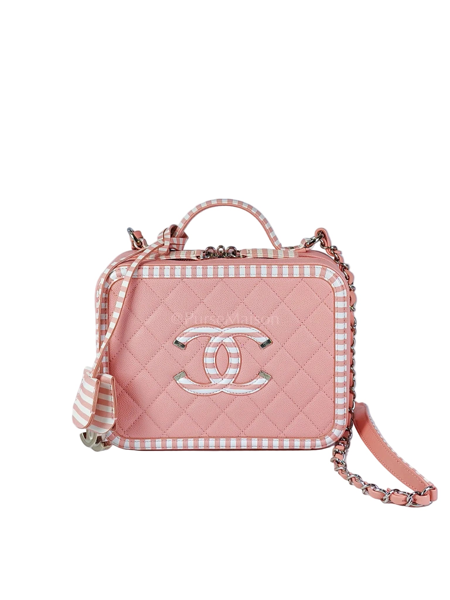 Filigree Vanity Case in Medium Pink Caviar Leather and Silver Hardware Series 26 | Purse Maison Luxury Bags Shop