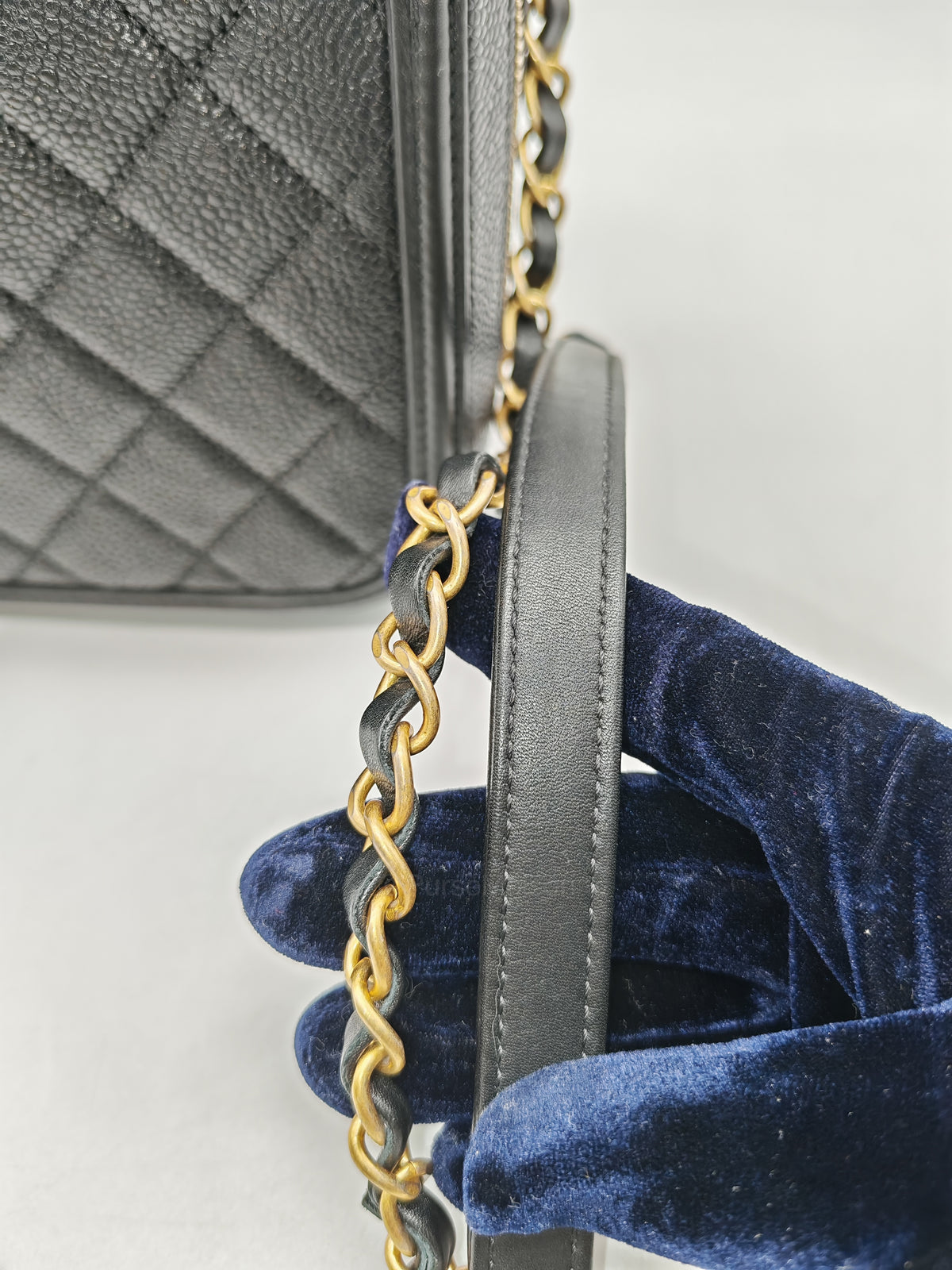 Chanel Filigree Vanity Case Large Black Caviar Leather in Aged Gold Hardware (Series 27) | Purse Maison Luxury Bags Shop