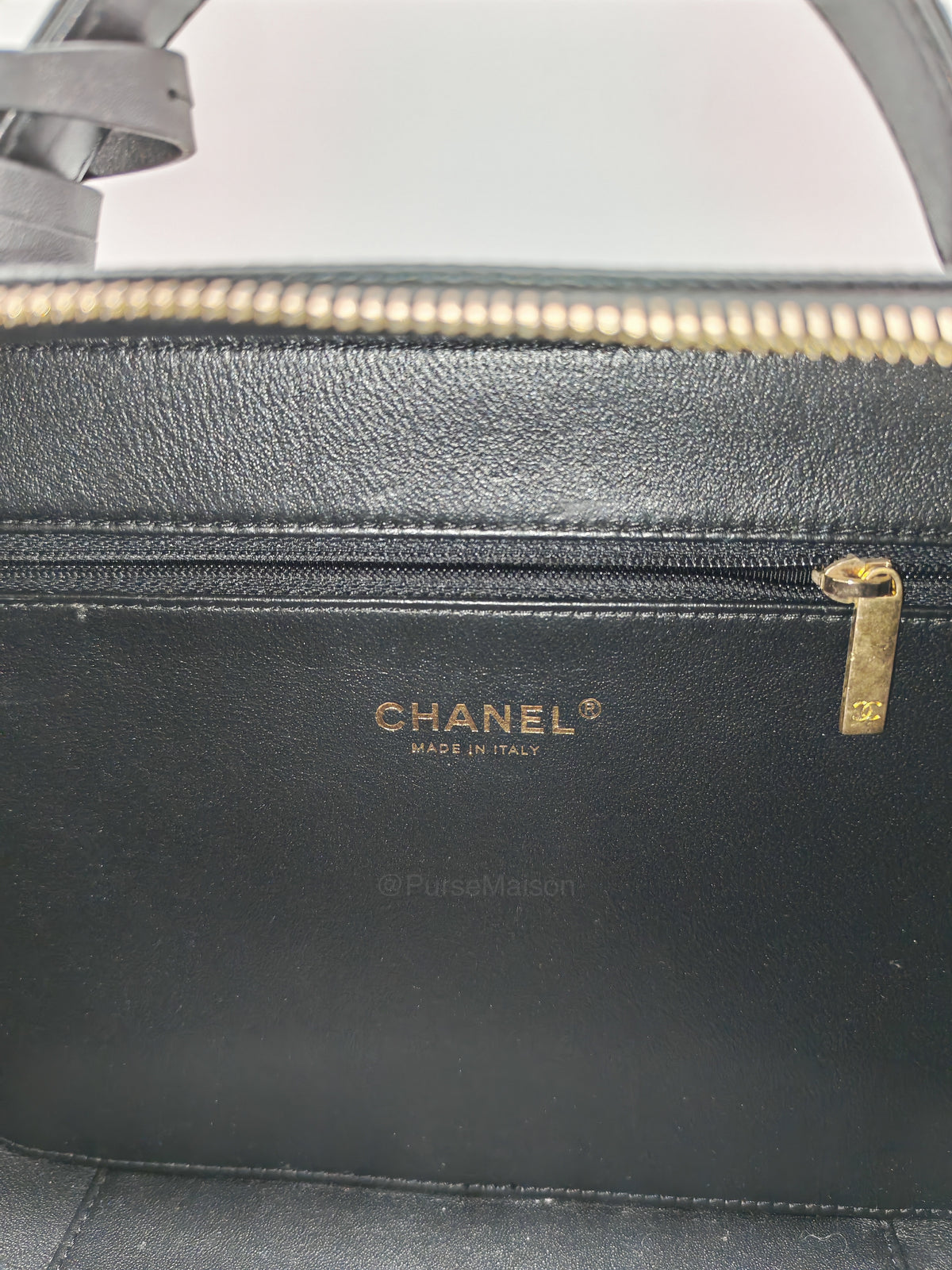 Chanel Filigree Vanity Case Large Black Caviar Leather in Aged Gold Hardware (Series 27) | Purse Maison Luxury Bags Shop