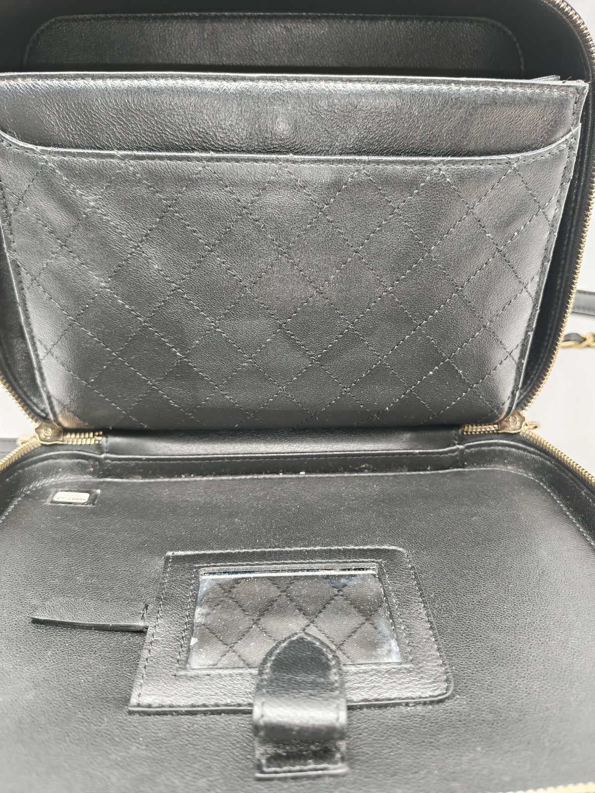 Chanel Filigree Vanity Case Large Black Caviar Leather in Aged Gold Hardware (Series 27) | Purse Maison Luxury Bags Shop