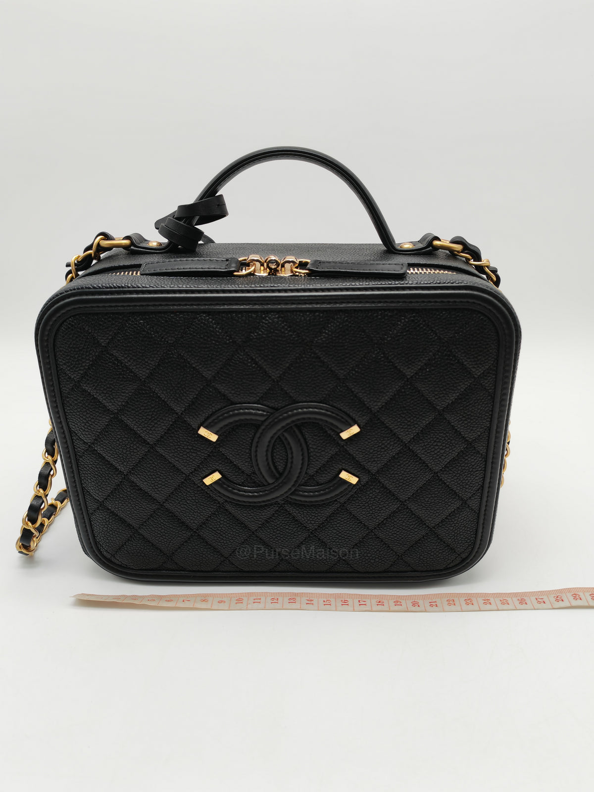 Chanel Filigree Vanity Case Large Black Caviar Leather in Aged Gold Hardware (Series 27) | Purse Maison Luxury Bags Shop