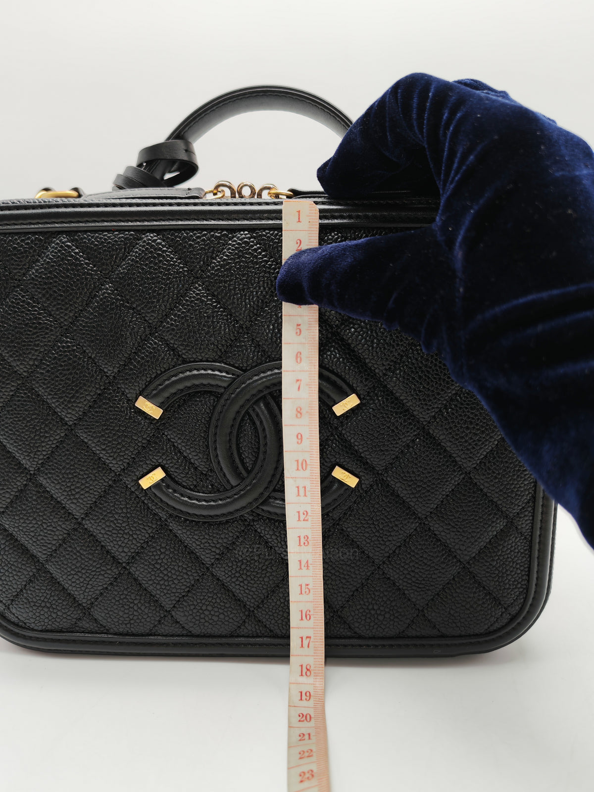 Chanel Filigree Vanity Case Large Black Caviar Leather in Aged Gold Hardware (Series 27) | Purse Maison Luxury Bags Shop
