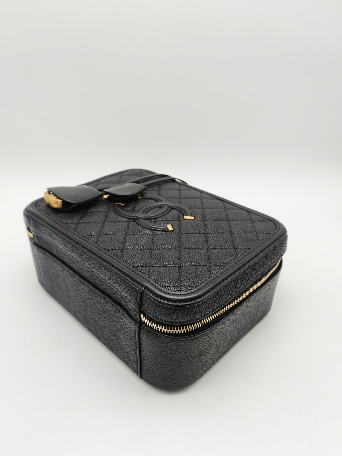 Chanel Filigree Vanity Case Large Black Caviar Leather in Aged Gold Hardware (Series 27) | Purse Maison Luxury Bags Shop