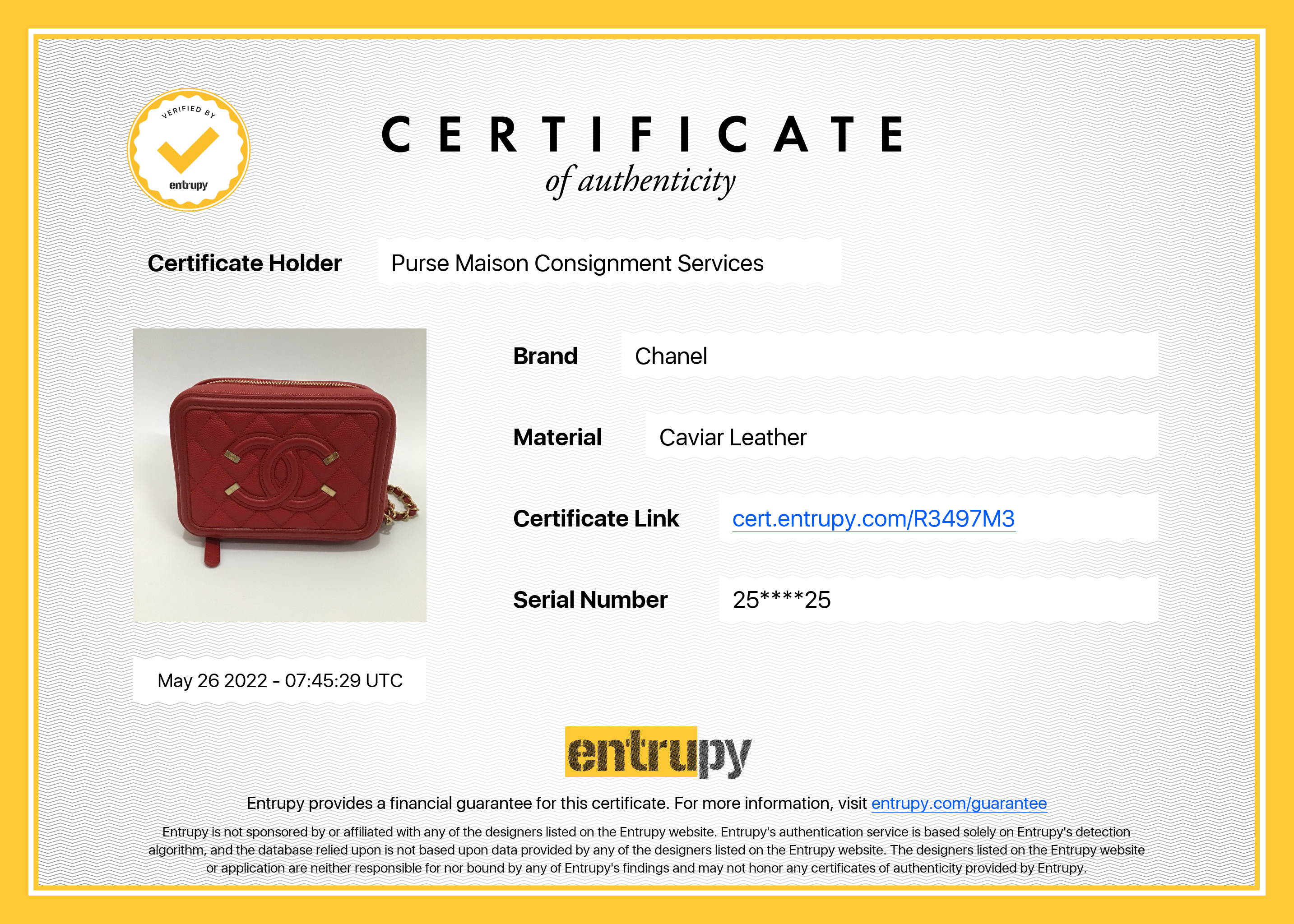 Chanel Filigree Vanity Clutch Quilted Caviar and Aged gold hardware series 25 (year 2018)