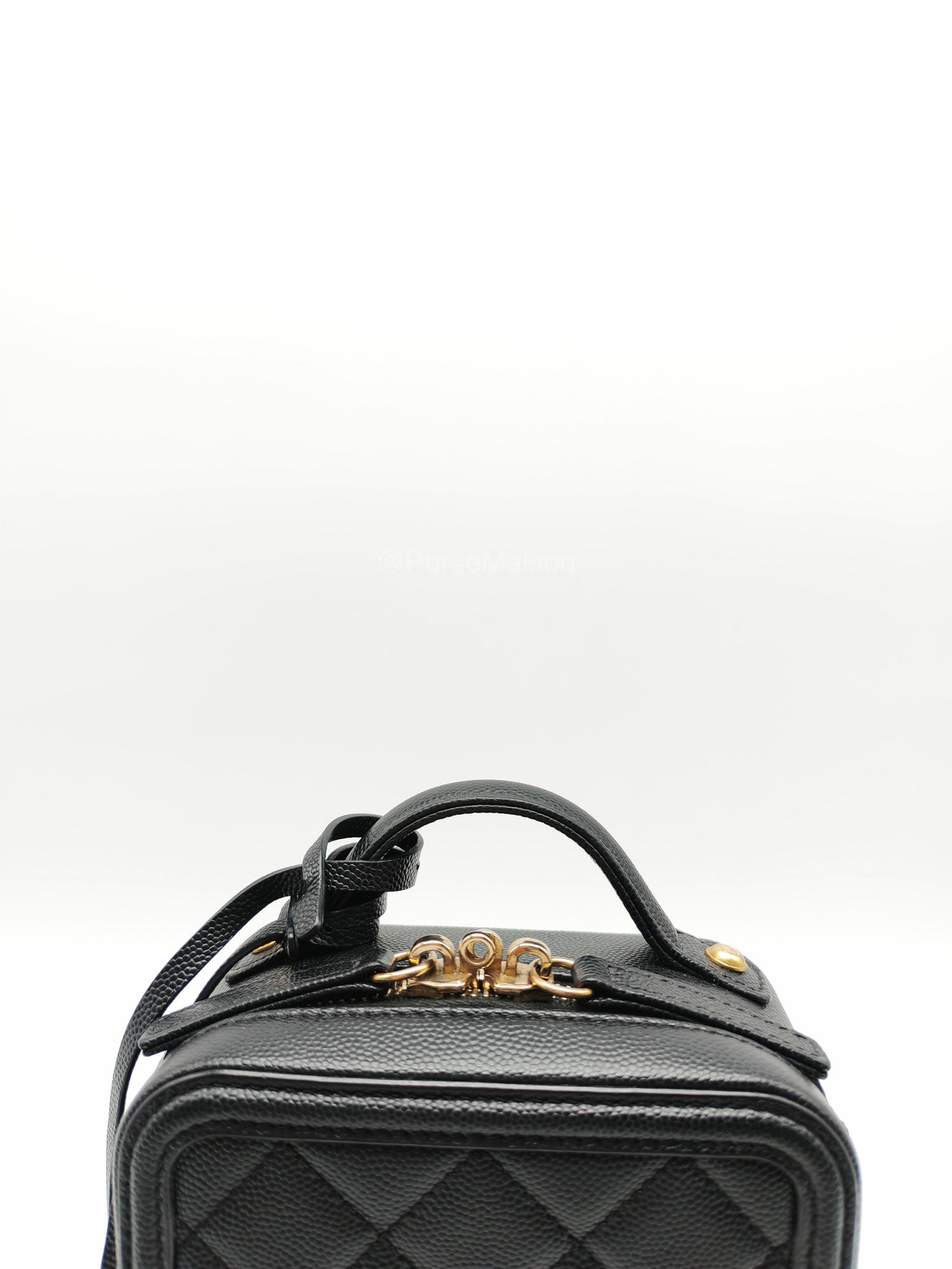 Chanel Filigree Vertical Vanity Case in Black Caviar Leather Aged Gold Hardware (Series 28) | Purse Maison Luxury Bags Shop