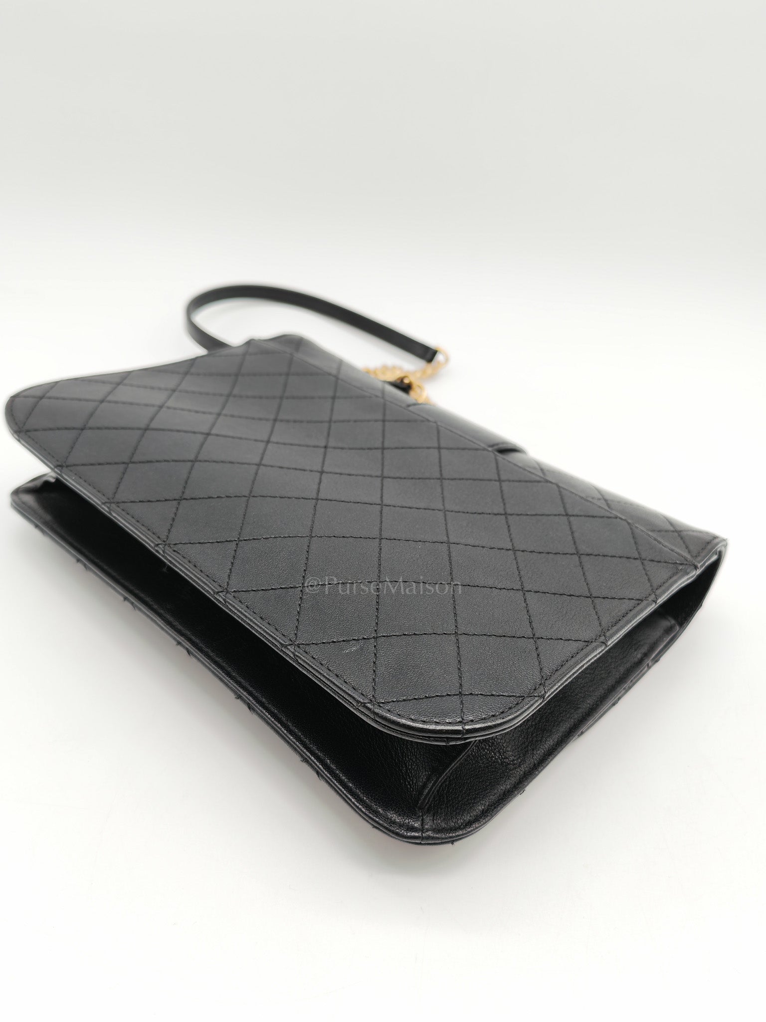 Chanel Front Chain Flap Bag in Black Quilted Calfskin Leather & Aged Gold Hardware Series 24 | Purse Maison Luxury Bags Shop