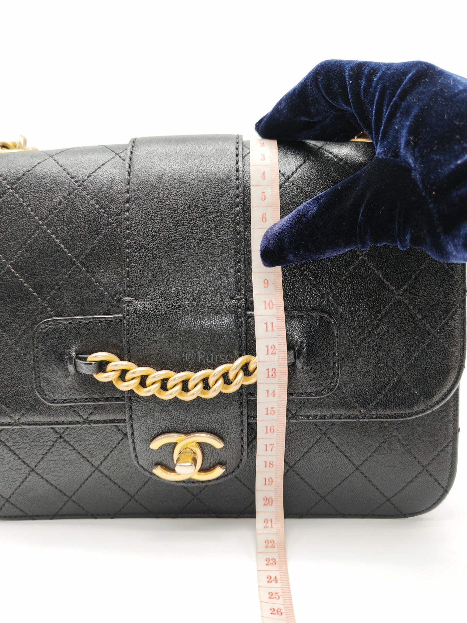 Chanel Front Chain Flap Bag in Black Quilted Calfskin Leather & Aged Gold Hardware Series 24 | Purse Maison Luxury Bags Shop