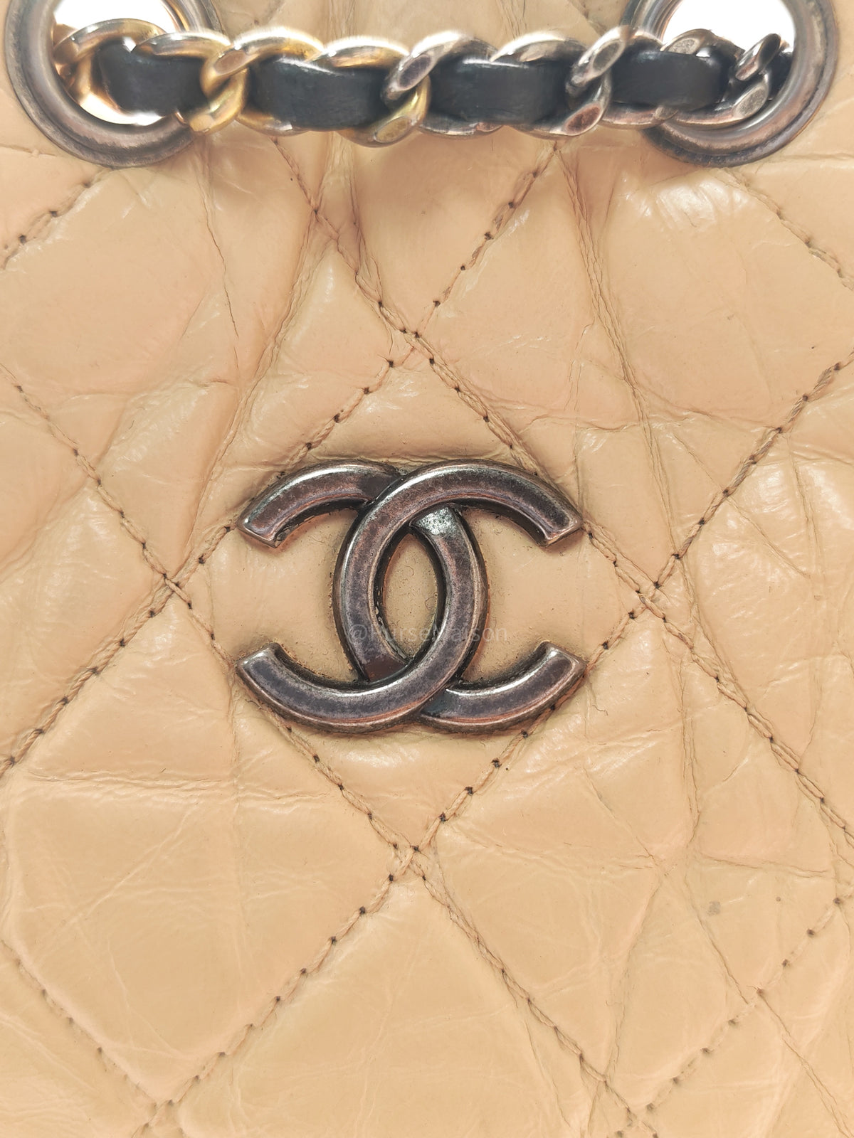 Chanel Gabrielle Backpack Small in Beige Aged Calfskin Leather Mix Hardware (Series 25) | Purse Maison Luxury Bags Shop