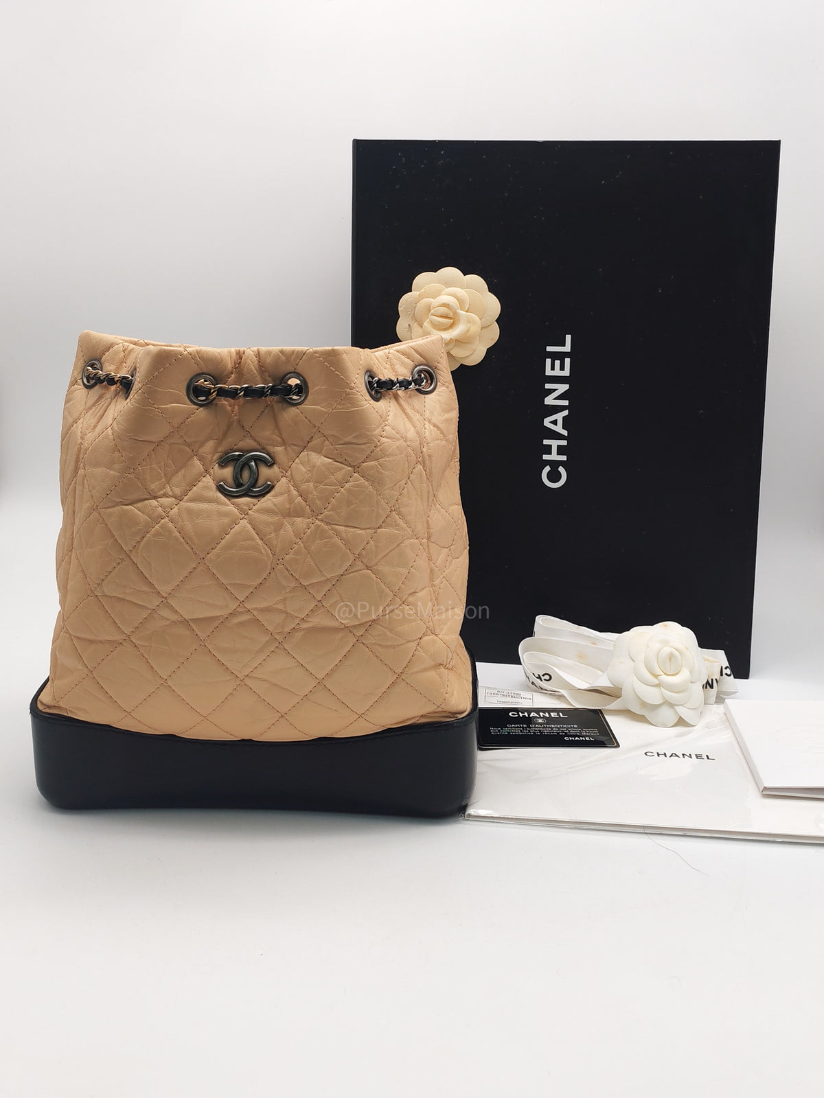 Chanel Gabrielle Backpack Small in Beige Aged Calfskin Leather Mix Hardware (Series 25) | Purse Maison Luxury Bags Shop