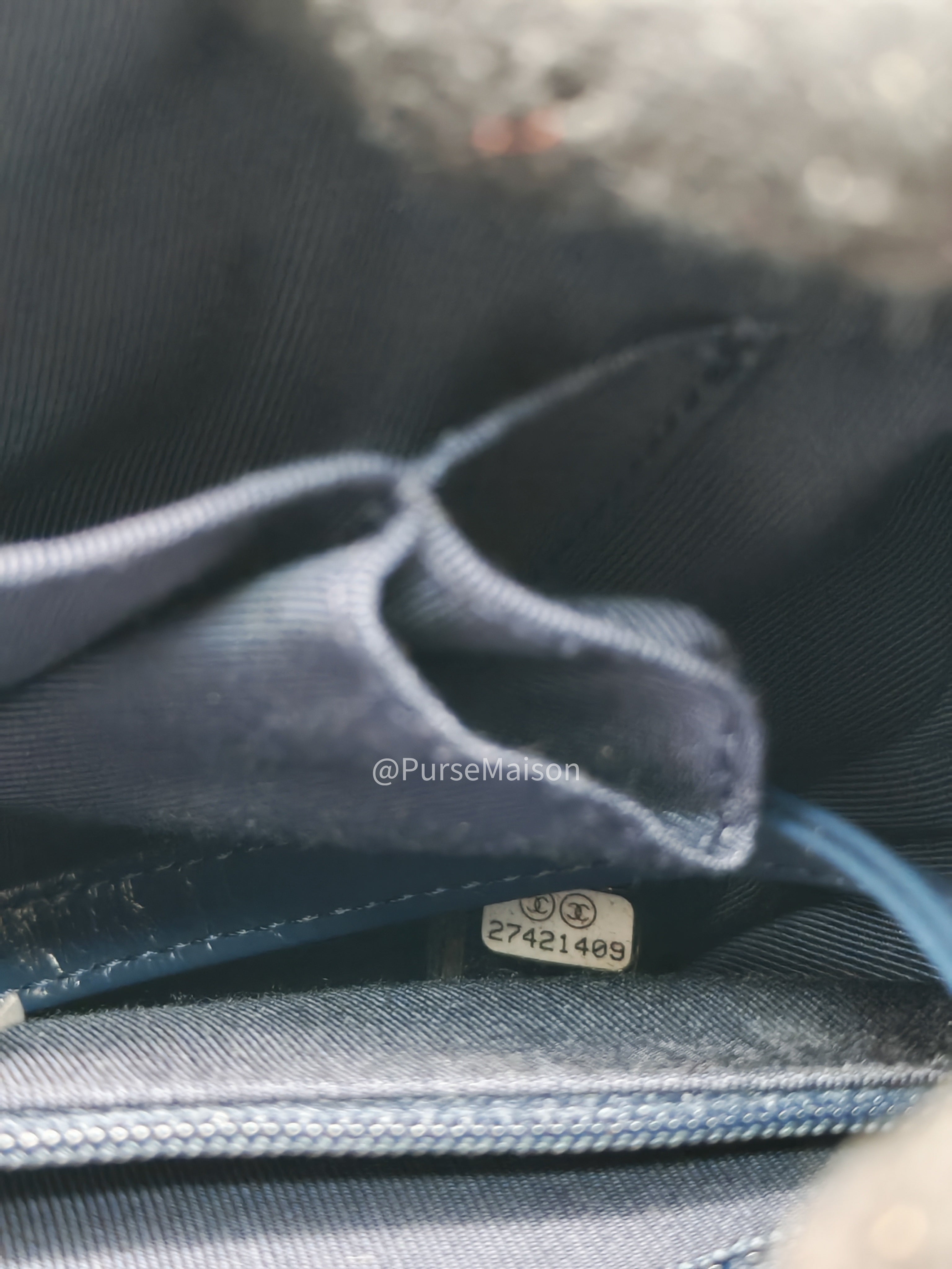 Chanel Gabrielle Hobo Bag Small in Sequin Logo Motif Navy Blue/White Mix Hardware (Series 27) | Purse Maison Luxury Bags Shop