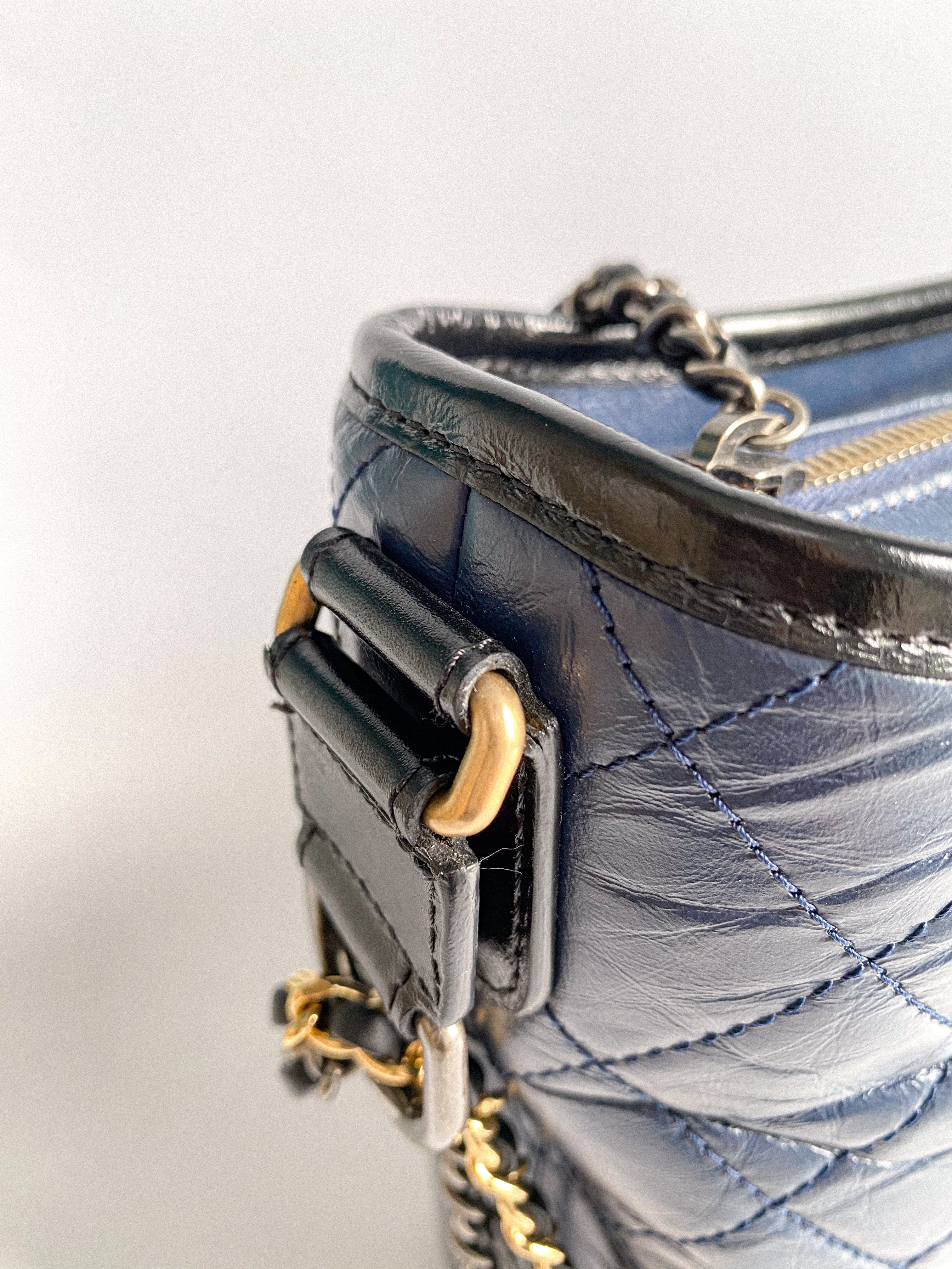 Chanel Gabrielle Medium Hobo Bag in Navy Blue Distressed Calfskin Leather & Mixed Hardware (Series 26)