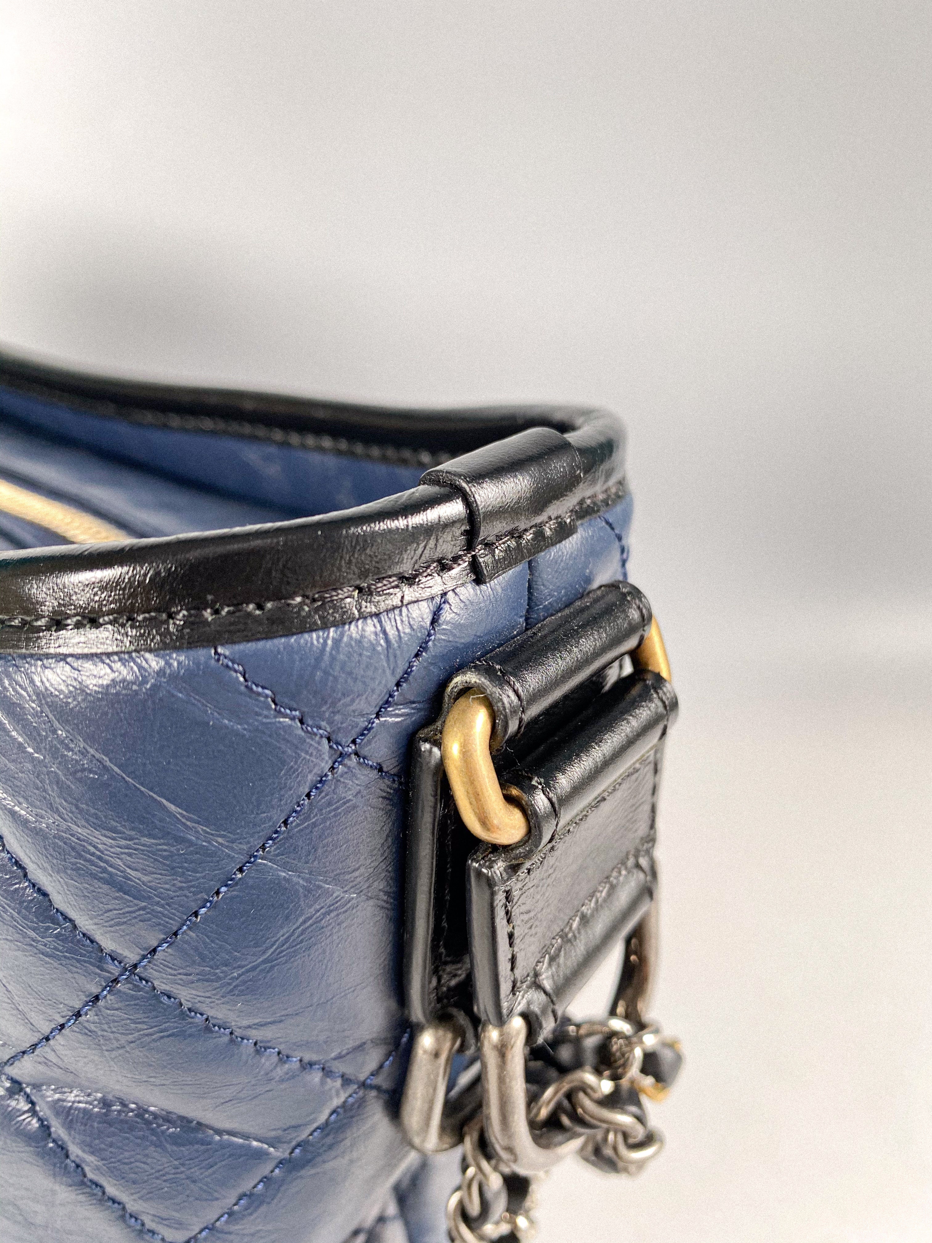 Chanel Gabrielle Medium Hobo Bag in Navy Blue Distressed Calfskin Leather & Mixed Hardware (Series 26)