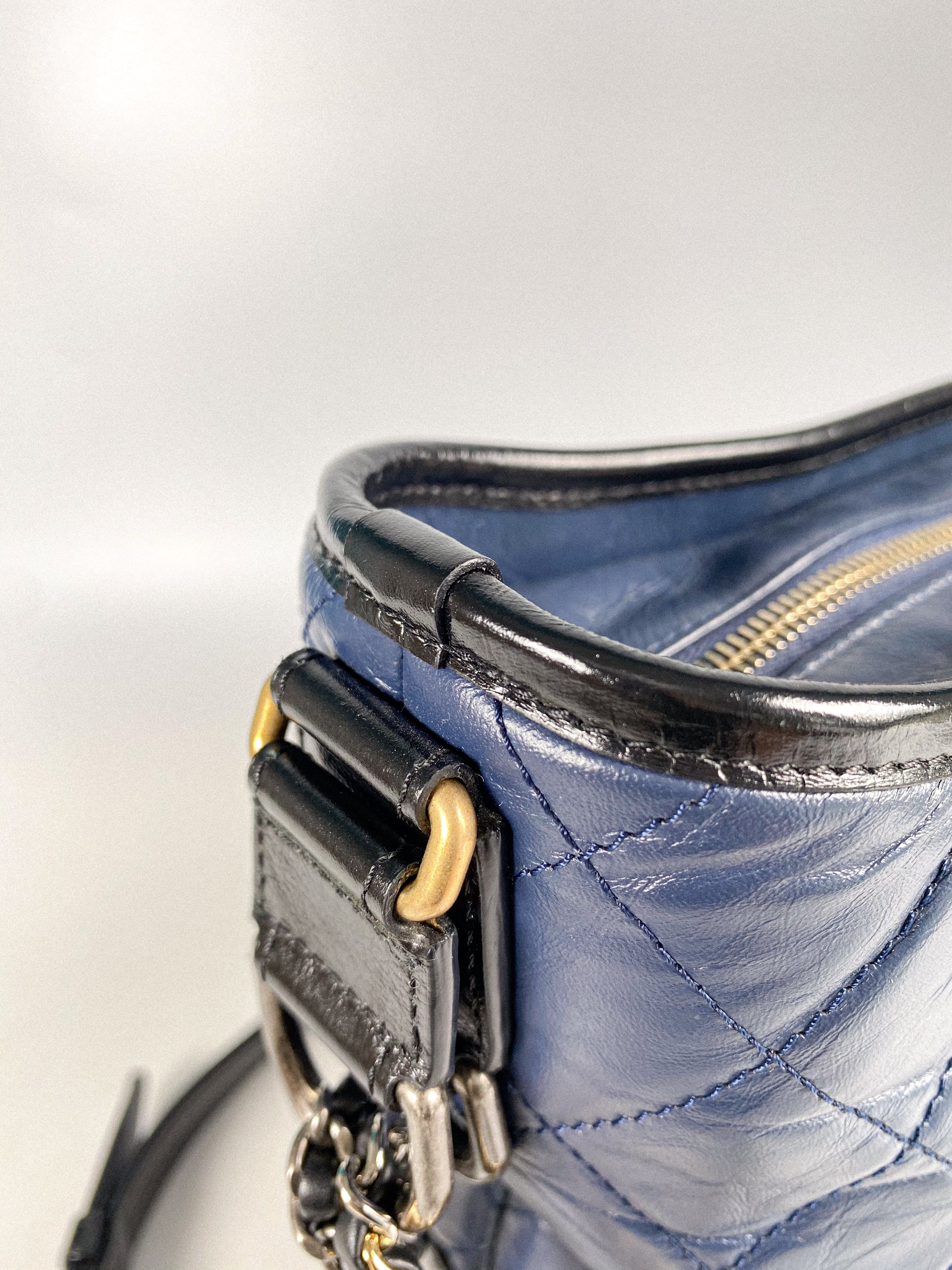 Chanel Gabrielle Medium Hobo Bag in Navy Blue Distressed Calfskin Leather & Mixed Hardware (Series 26)