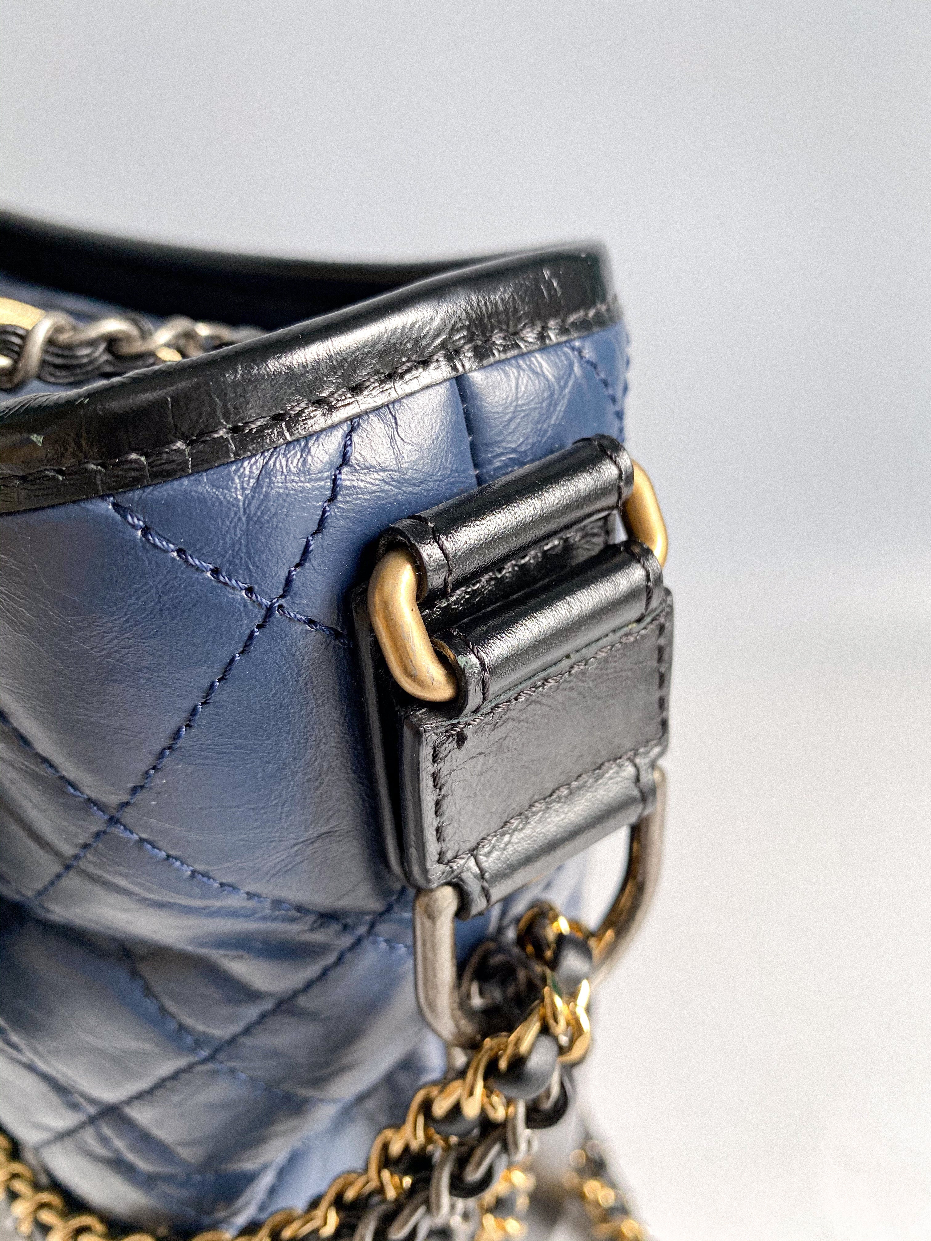 Chanel Gabrielle Medium Hobo Bag in Navy Blue Distressed Calfskin Leather & Mixed Hardware (Series 26)