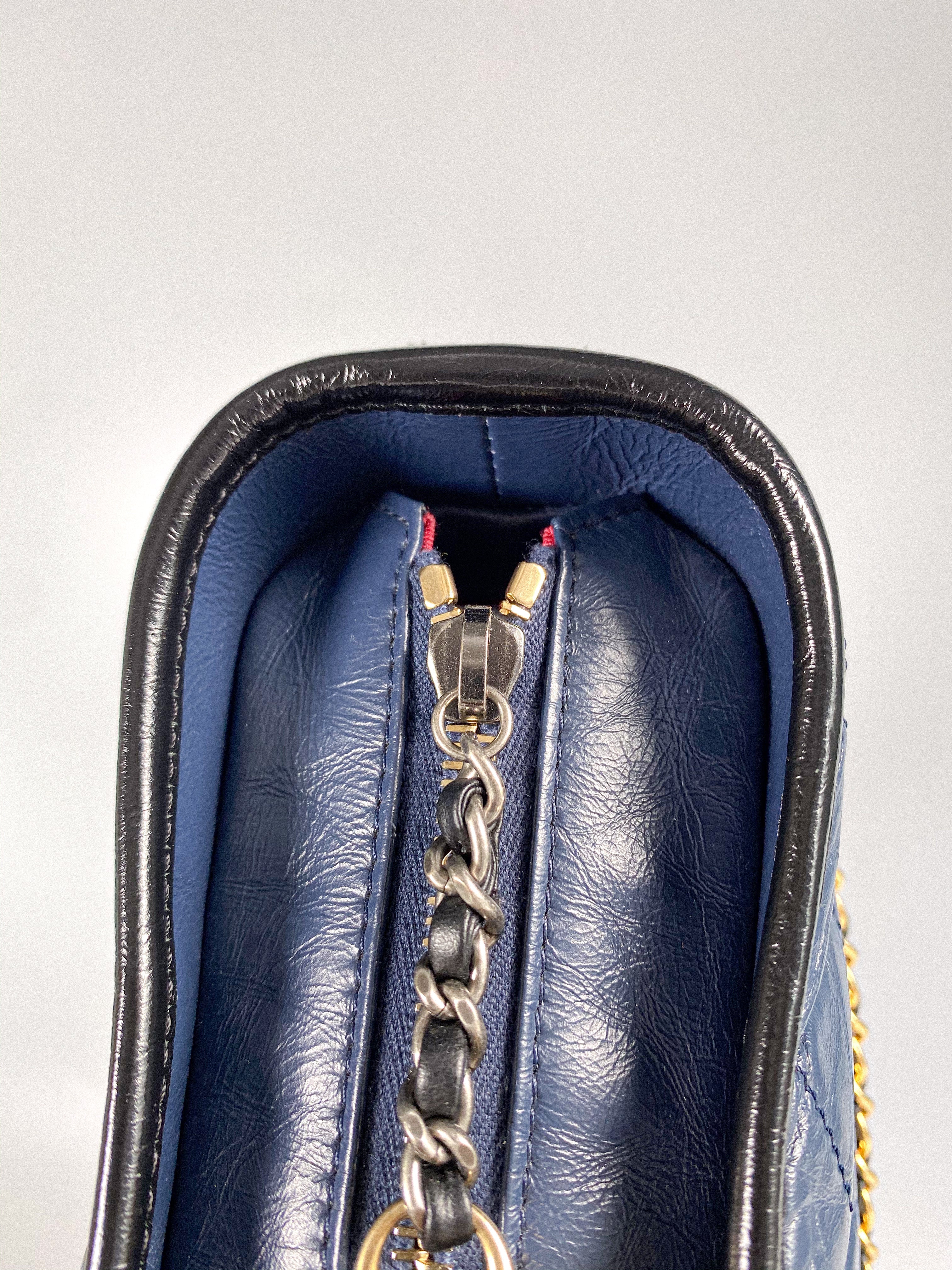 Chanel Gabrielle Medium Hobo Bag in Navy Blue Distressed Calfskin Leather & Mixed Hardware (Series 26)