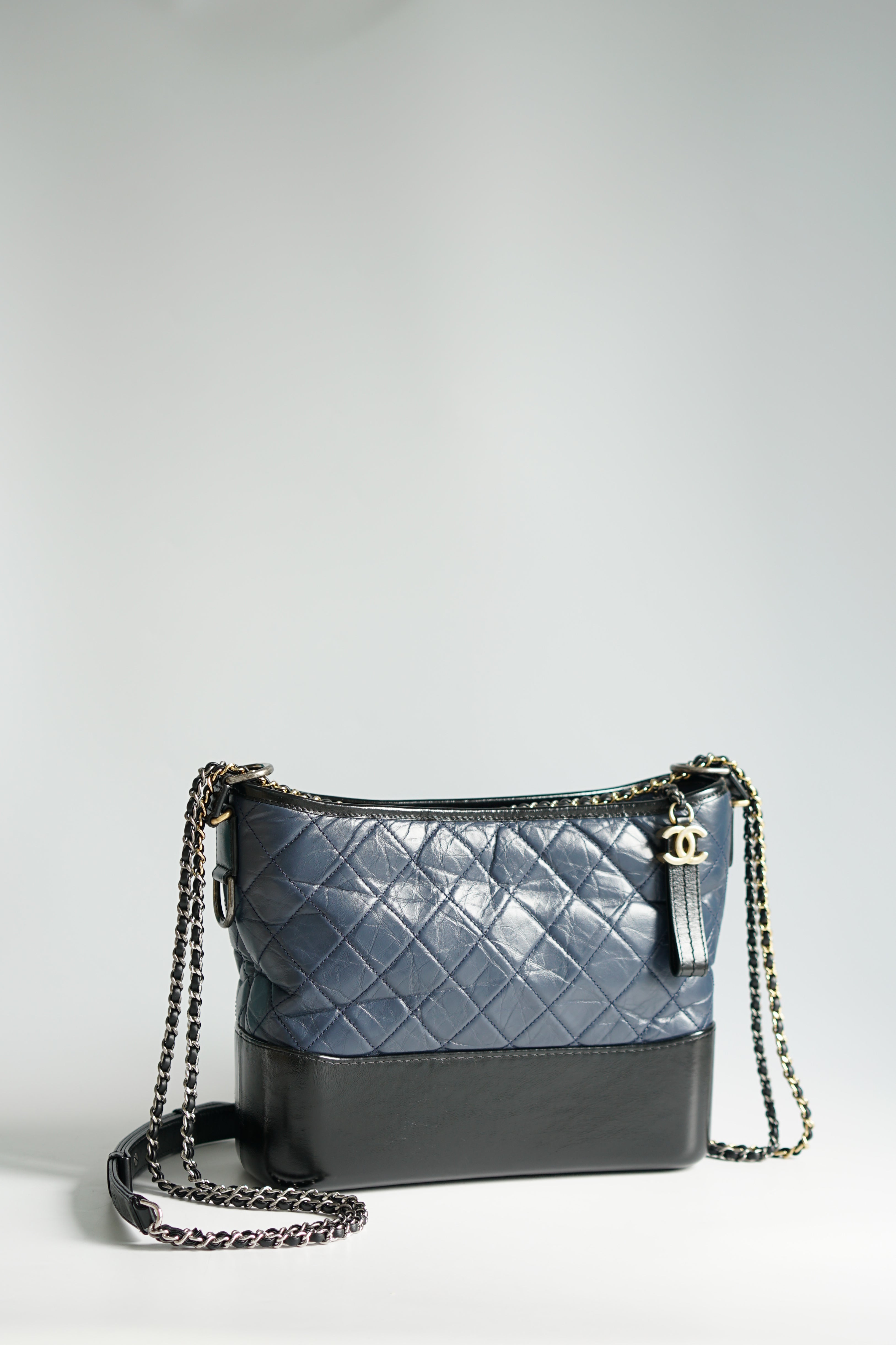 Chanel Gabrielle Medium Hobo Bag in Navy Blue Distressed Calfskin Leather & Mixed Hardware (Series 26)