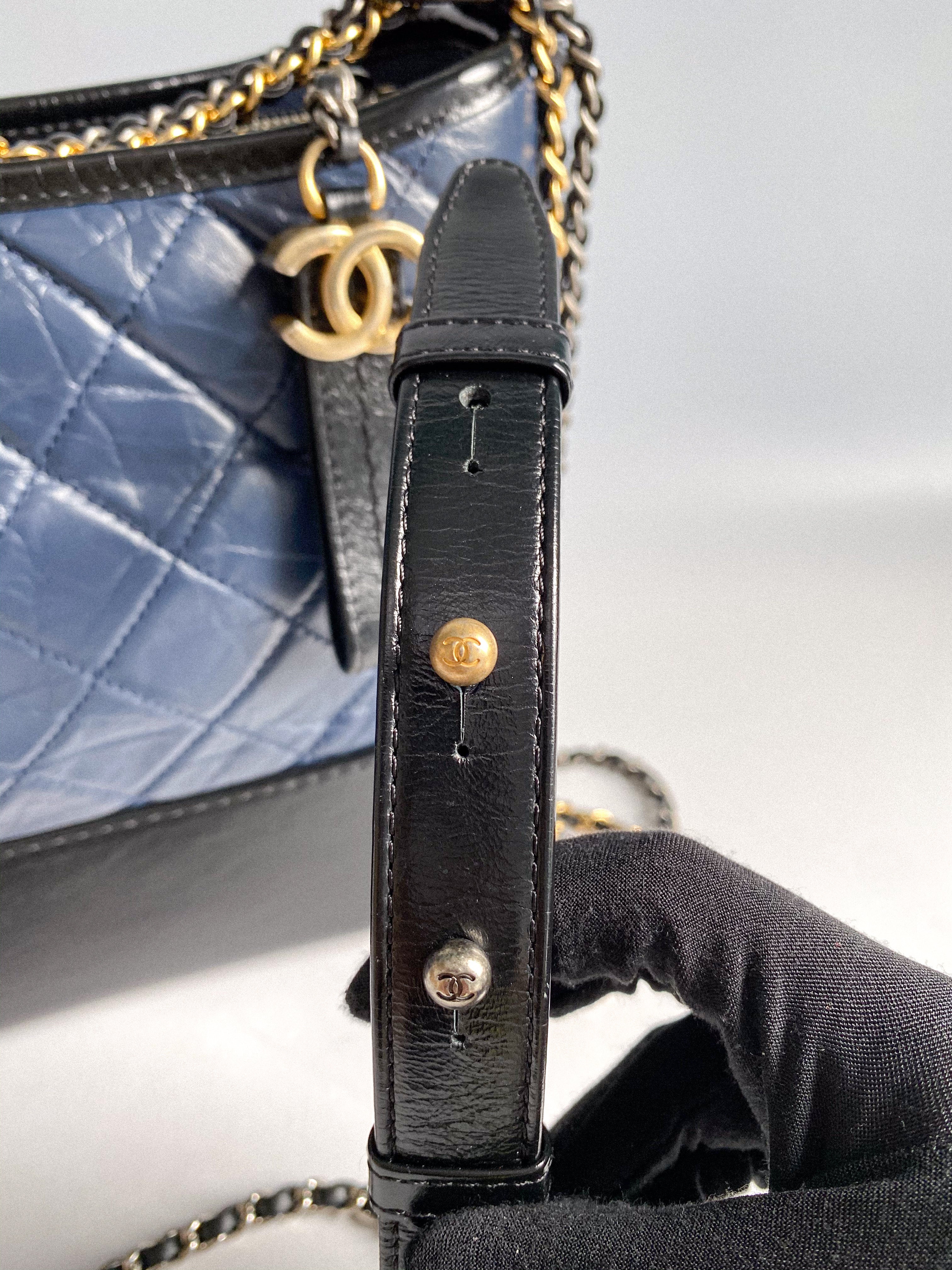 Chanel Gabrielle Medium Hobo Bag in Navy Blue Distressed Calfskin Leather & Mixed Hardware (Series 26)