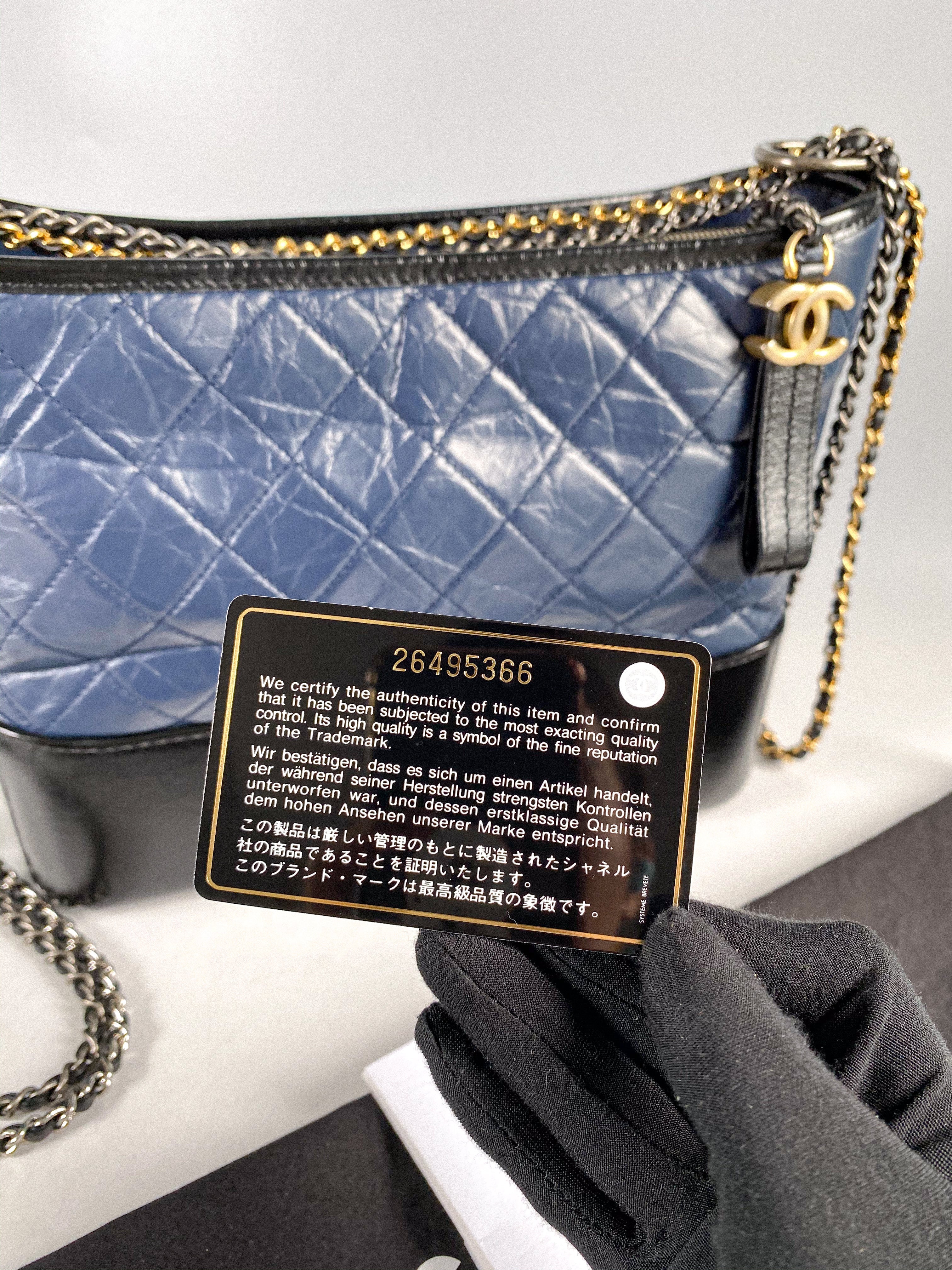 Chanel Gabrielle Medium Hobo Bag in Navy Blue Distressed Calfskin Leather & Mixed Hardware (Series 26)