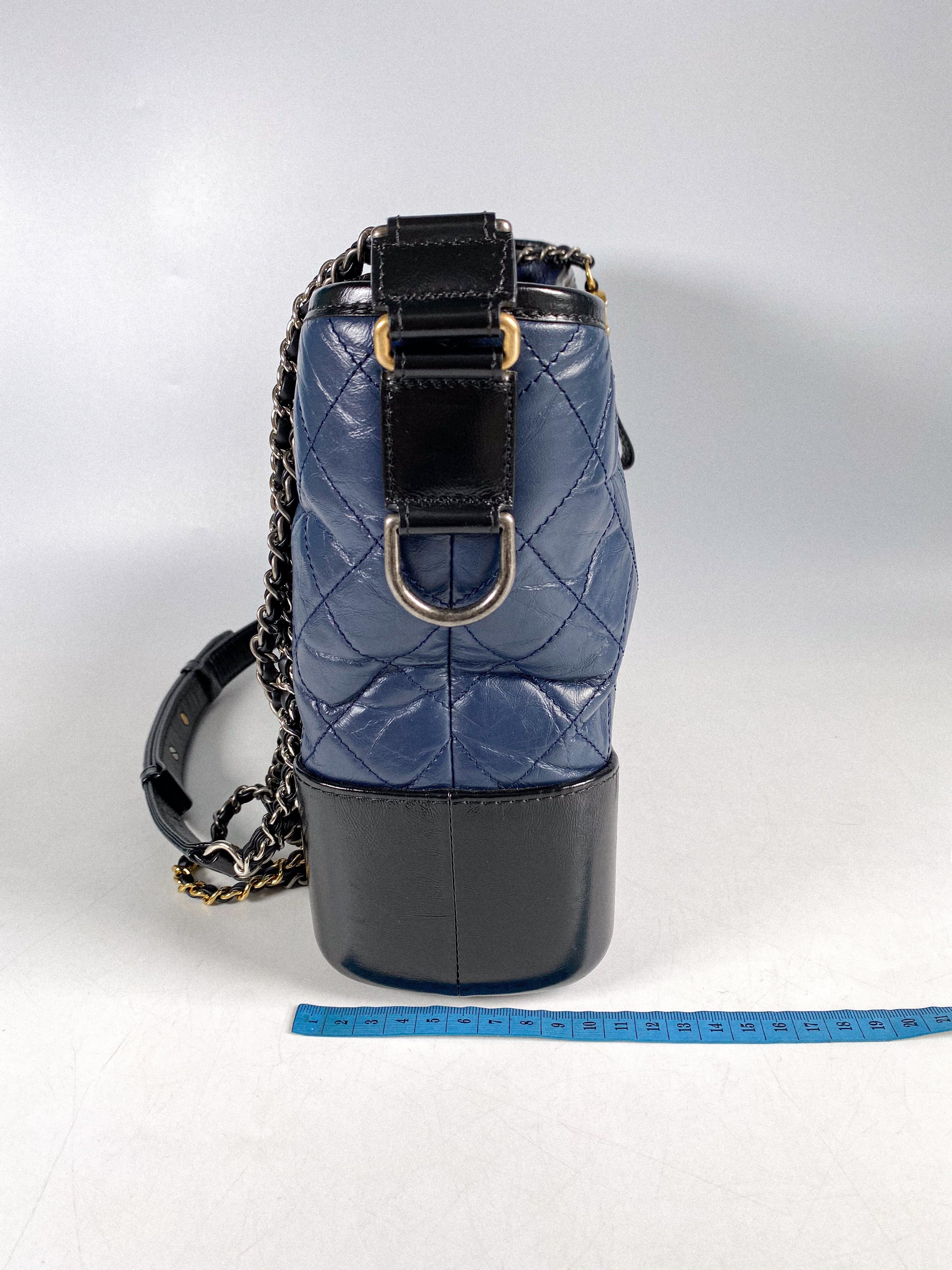 Chanel Gabrielle Medium Hobo Bag in Navy Blue Distressed Calfskin Leather & Mixed Hardware (Series 26)