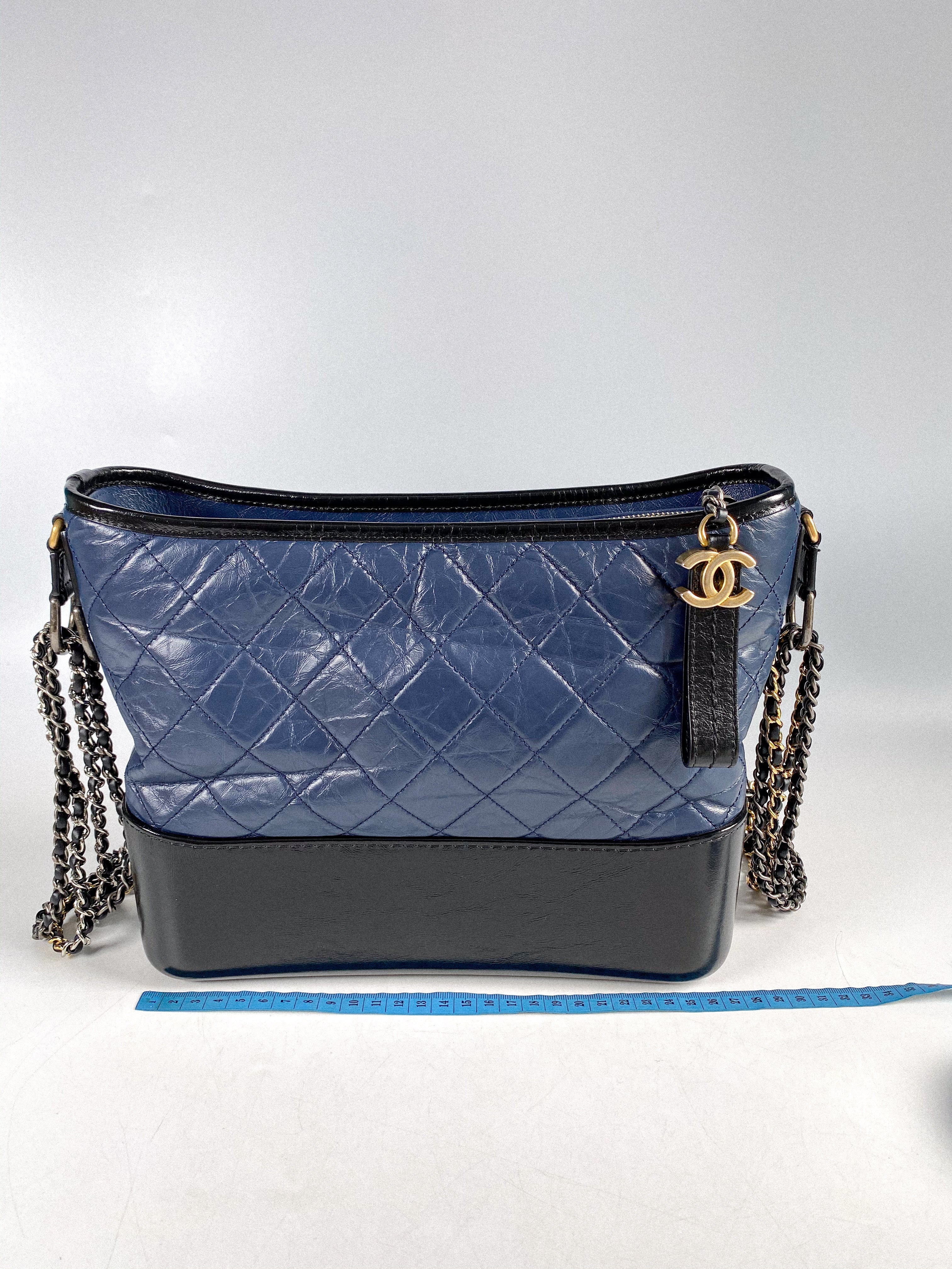 Chanel Gabrielle Medium Hobo Bag in Navy Blue Distressed Calfskin Leather & Mixed Hardware (Series 26)