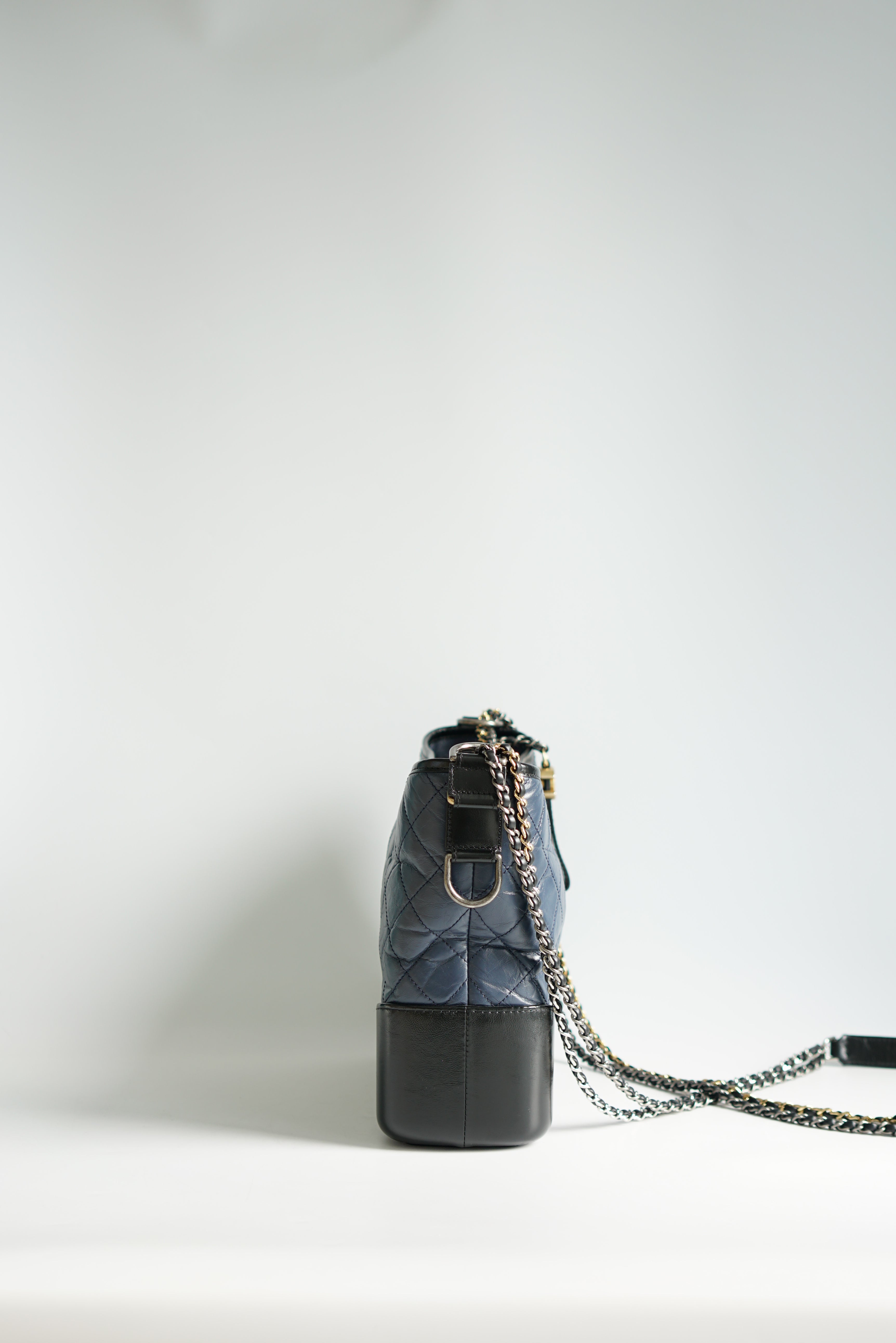 Chanel Gabrielle Medium Hobo Bag in Navy Blue Distressed Calfskin Leather & Mixed Hardware (Series 26)