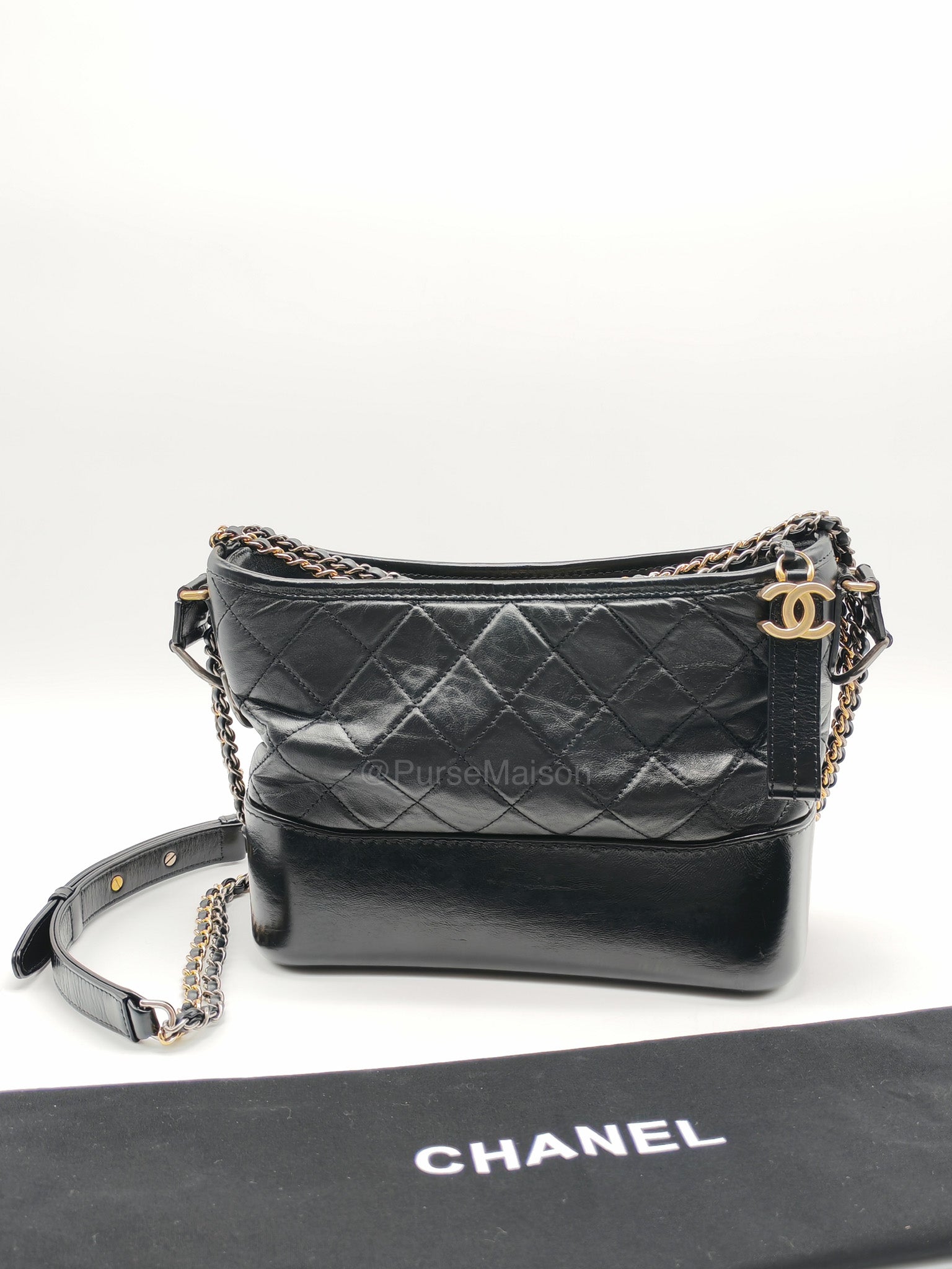 Chanel Gabrielle Medium in Black Quilted Lambskin Leather Hobo Bag in Black Mix Hardware Series 30 | Purse Maison Luxury Bags Shop