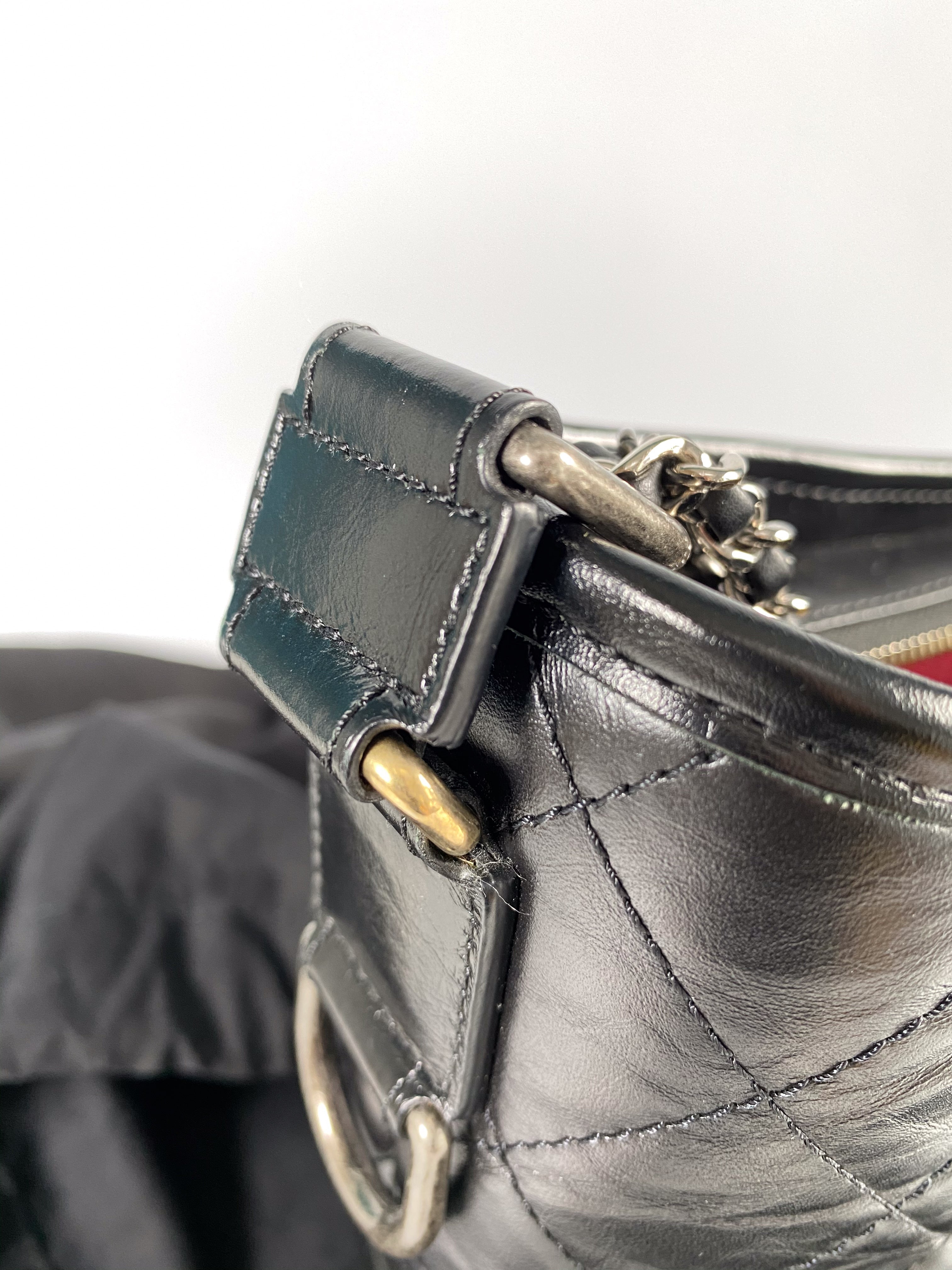 Chanel Gabrielle Old Medium Hobo Bag in Black Distressed Calfskin Leather & Mixed Hardware (Series 25)