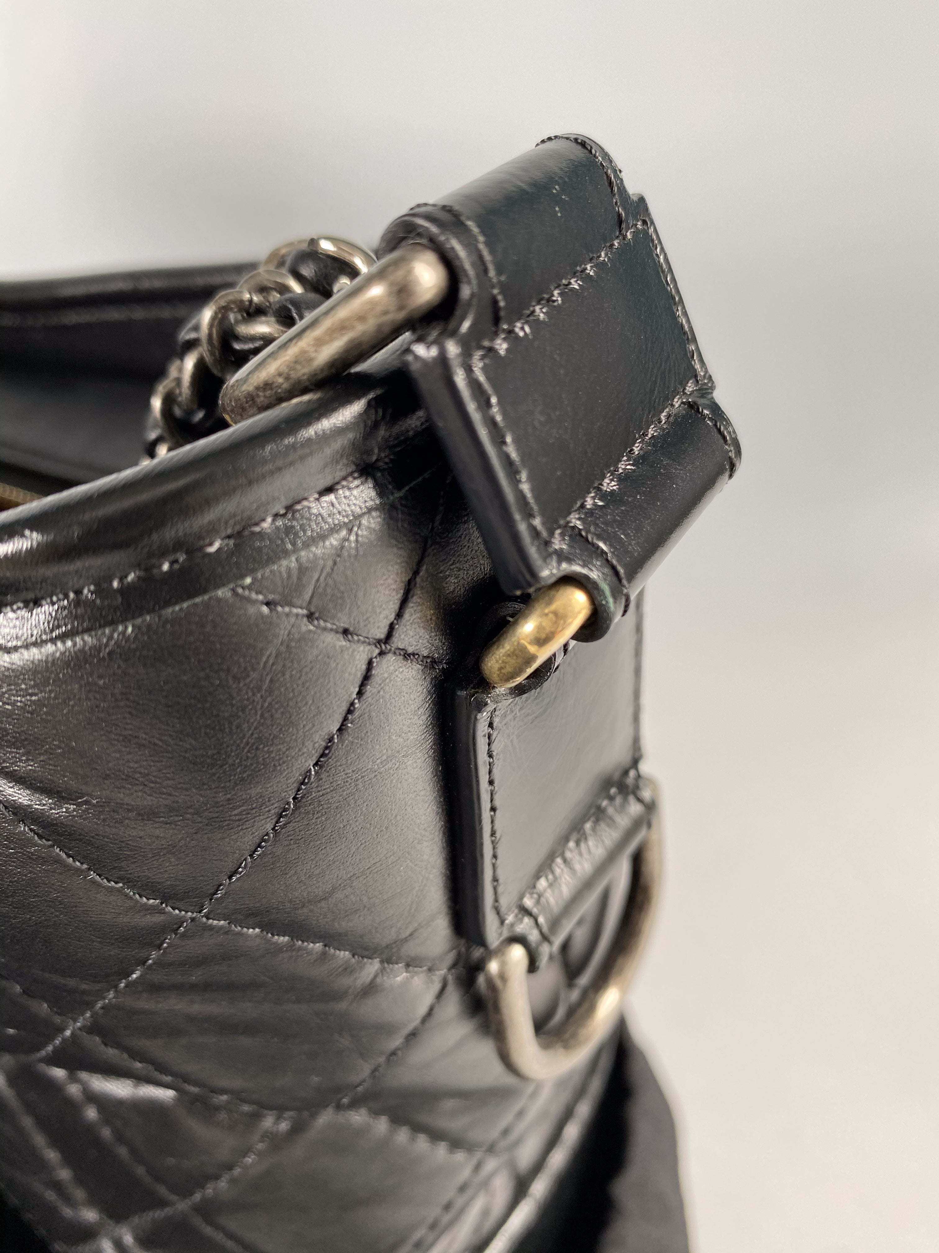Chanel Gabrielle Old Medium Hobo Bag in Black Distressed Calfskin Leather & Mixed Hardware (Series 25)