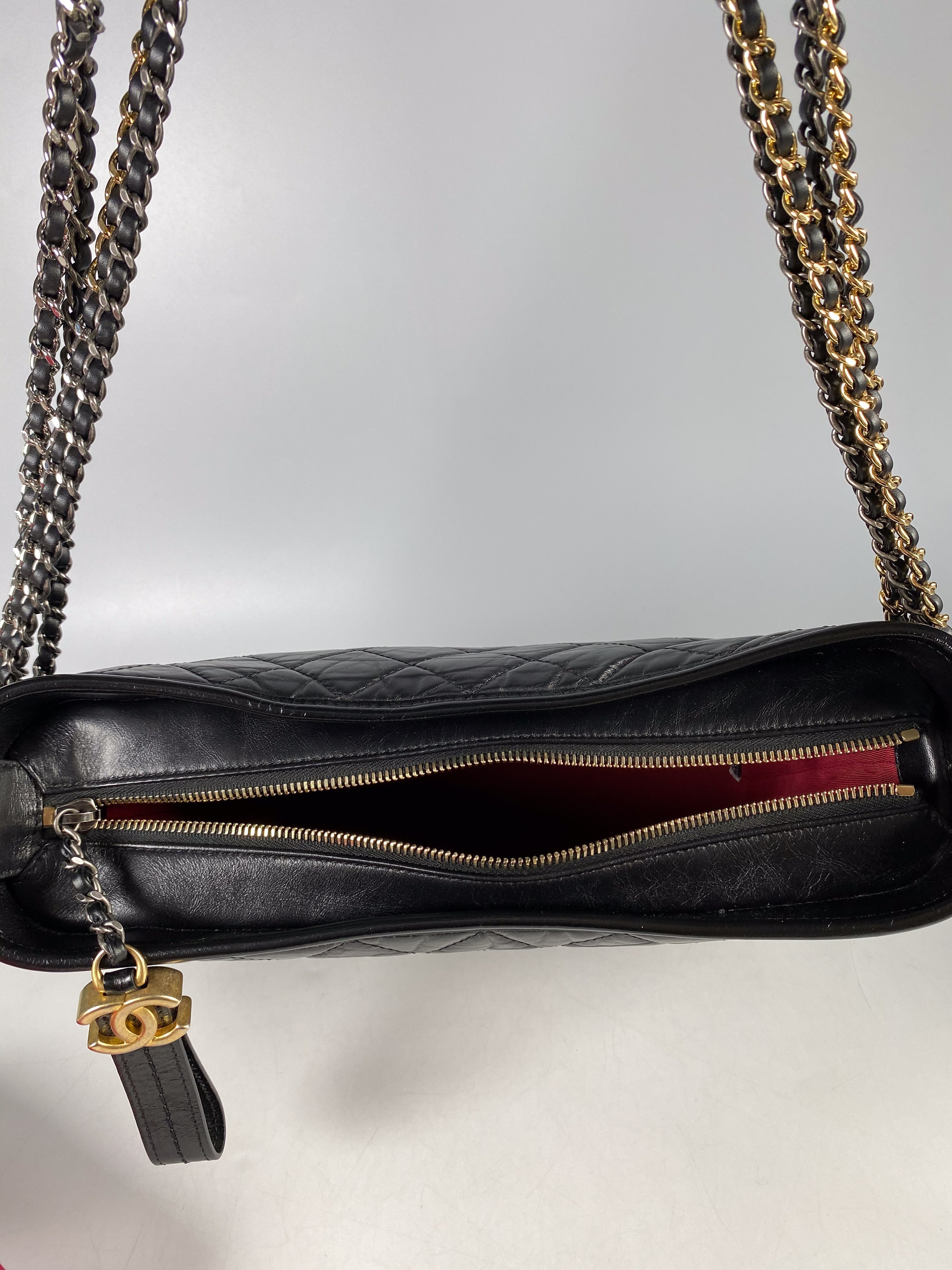 Chanel Gabrielle Old Medium Hobo Bag in Black Distressed Calfskin Leather & Mixed Hardware (Series 25)