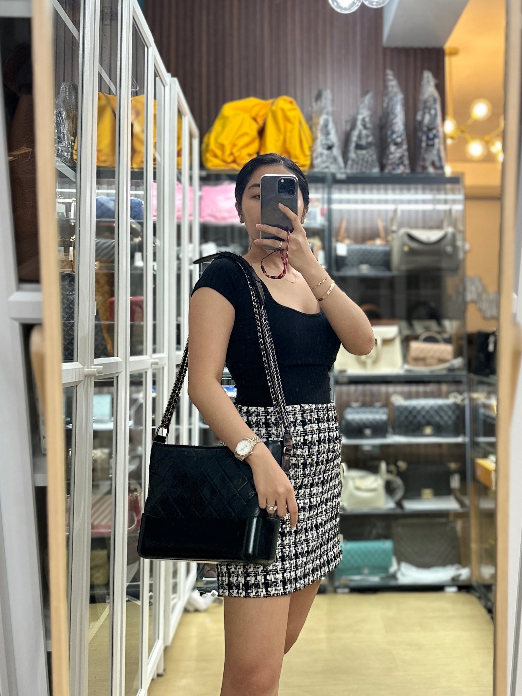 Chanel Gabrielle Old Medium (Large) Hobo Bag in Black Distressed Calfskin Leather & Mixed Hardware (Series 25) | Purse Maison Luxury Bags Shop
