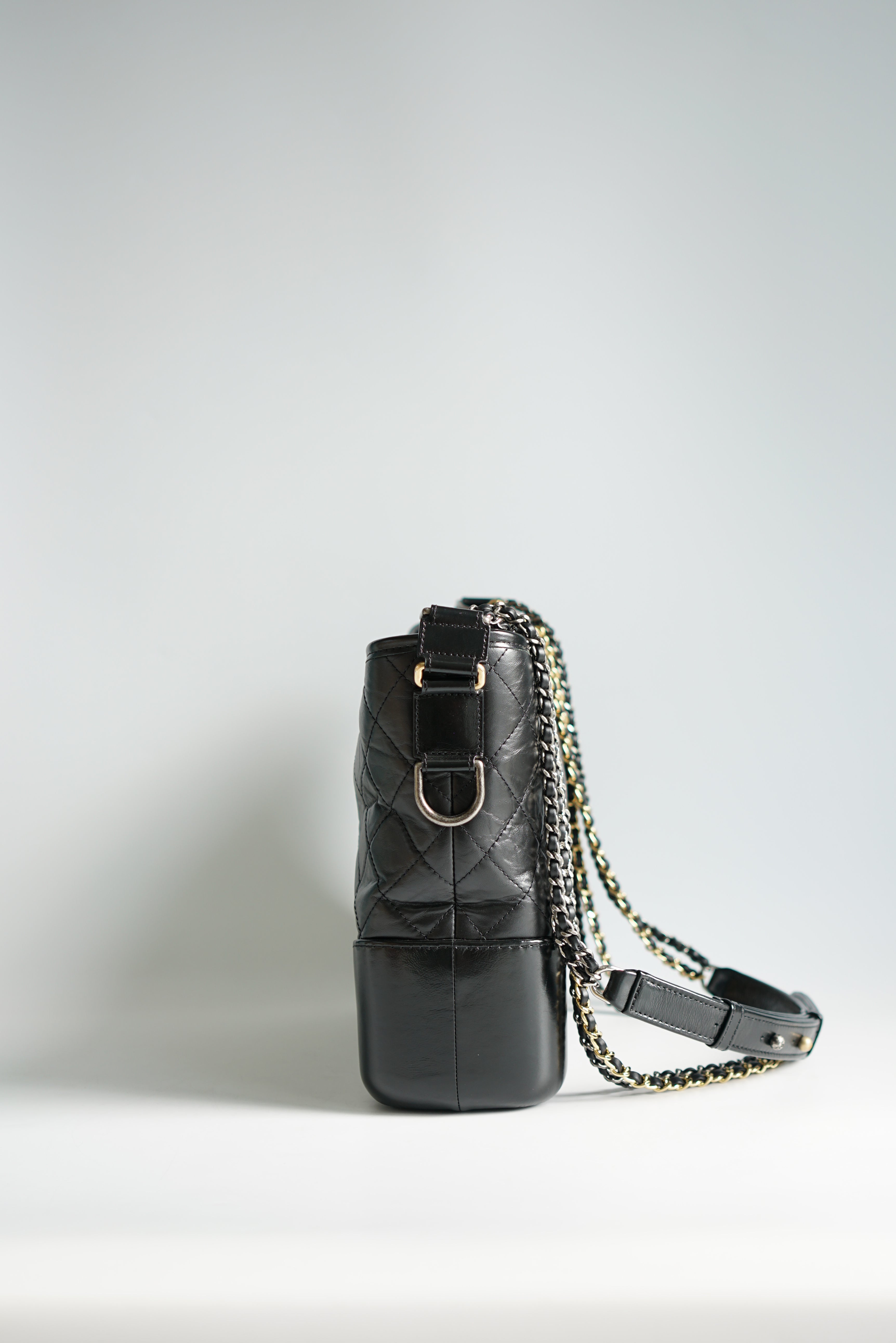 Chanel Gabrielle Old Medium Hobo Bag in Black Distressed Calfskin Leather & Mixed Hardware (Series 25)