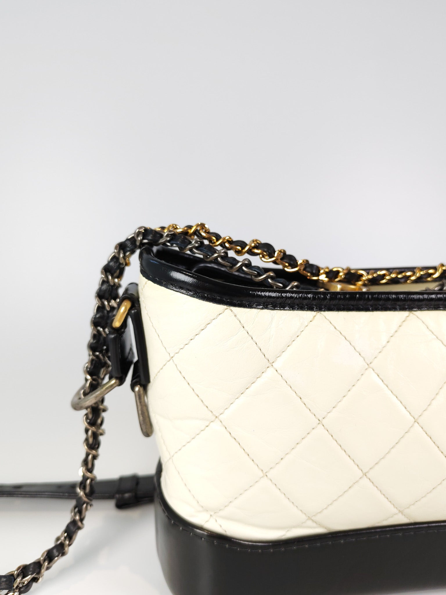 Gabrielle Small in Off White Distressed Calfskin Leather and Mixed Hardware Series 26 | Purse Maison Luxury Bags Shop