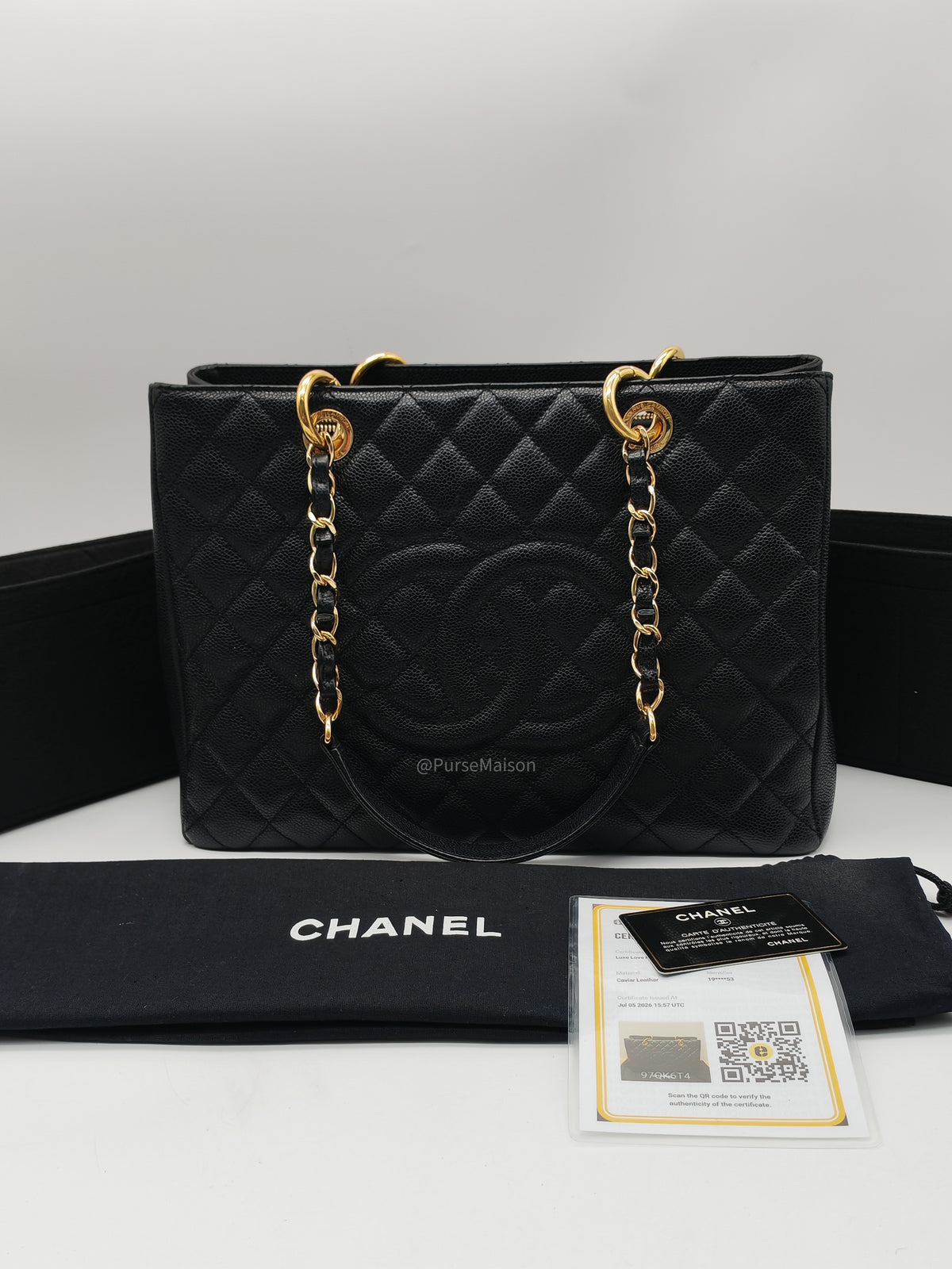 Chanel Grand Shopping Tote Bag (GST) in Black Quilted Caviar Leather and Gold Hardware (Series 19) | Purse Maison Luxury Bags Shop