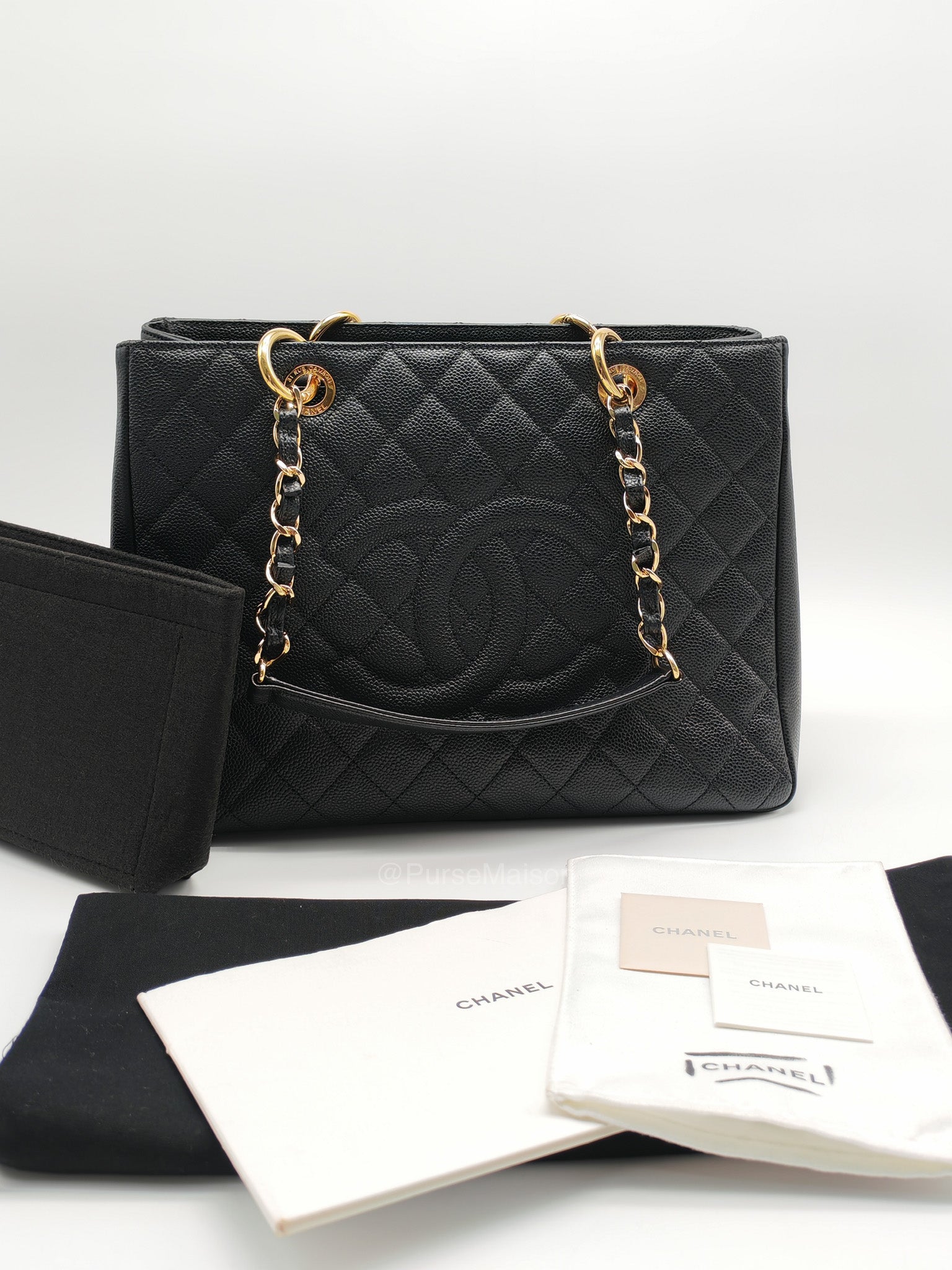 Chanel Grand Shopping Tote (GST) in Black Quilted Caviar Leather and Gold Hardware Series 17 | Purse Maison Luxury Bags Shop
