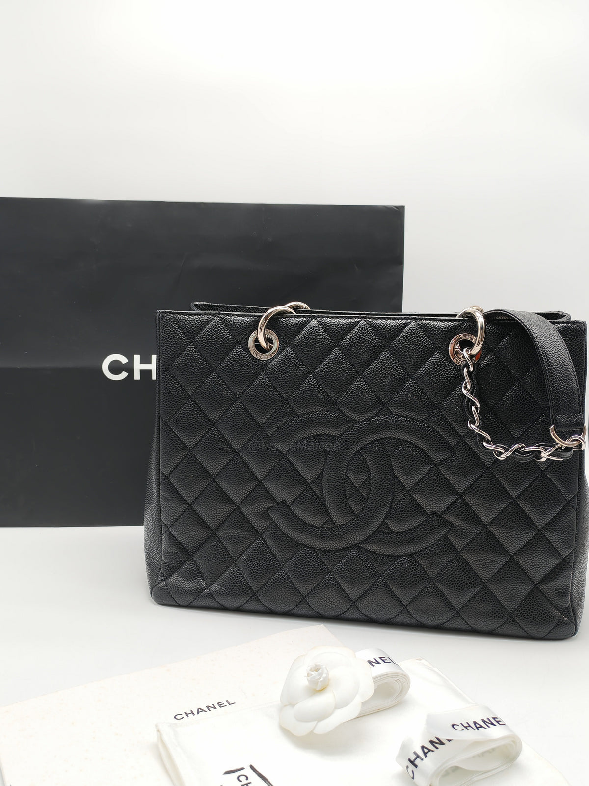 Chanel Grand Shopping Tote (GST) in Black Quilted Caviar Leather and Silver Hardware Series 19 | Purse Maison Luxury Bags Shop
