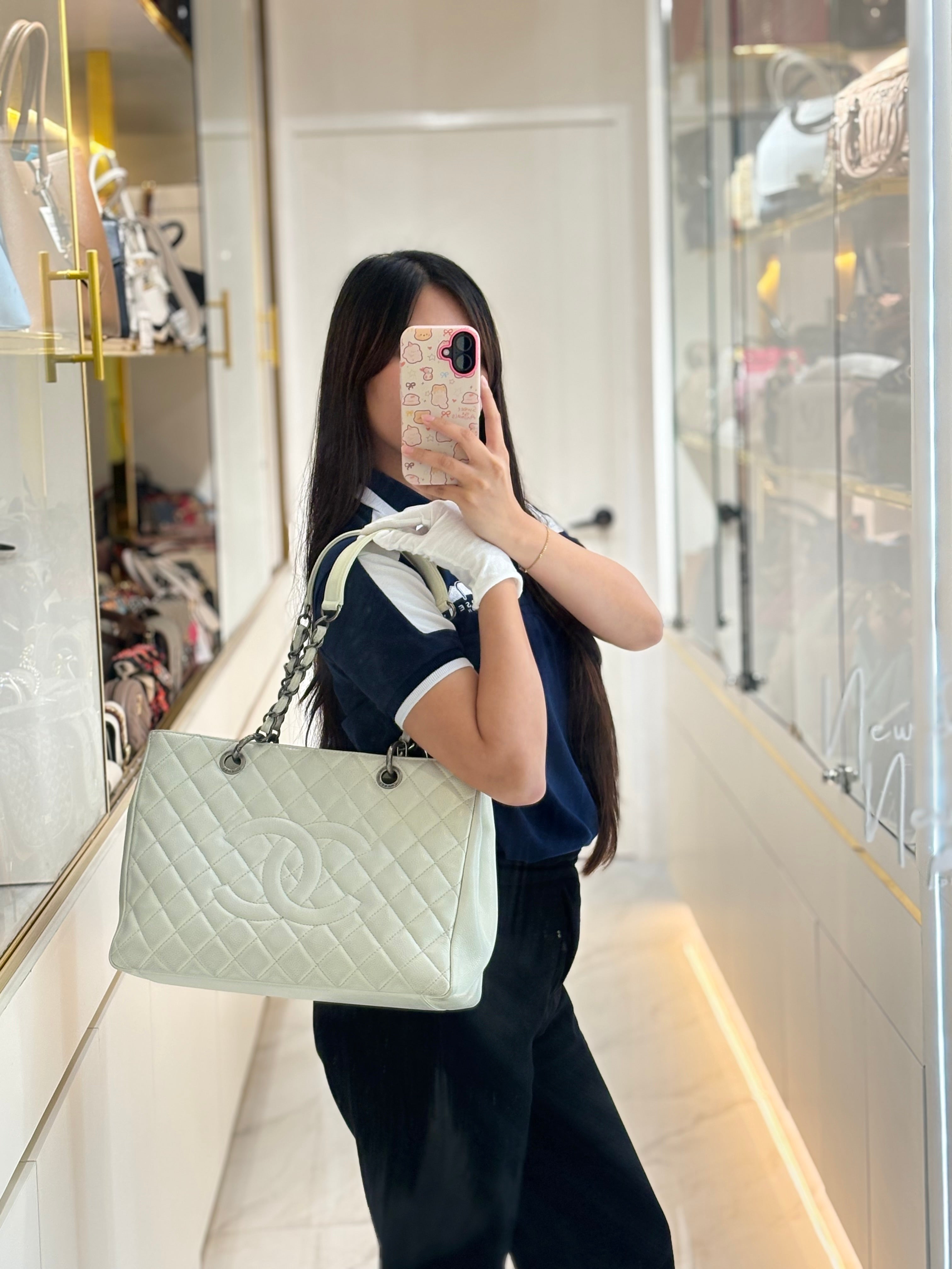 Chanel Grand Shopping Tote GST in White Caviar Leather and Ruthenium Hardware Series 13 | Purse Maison Luxury Bags Shop