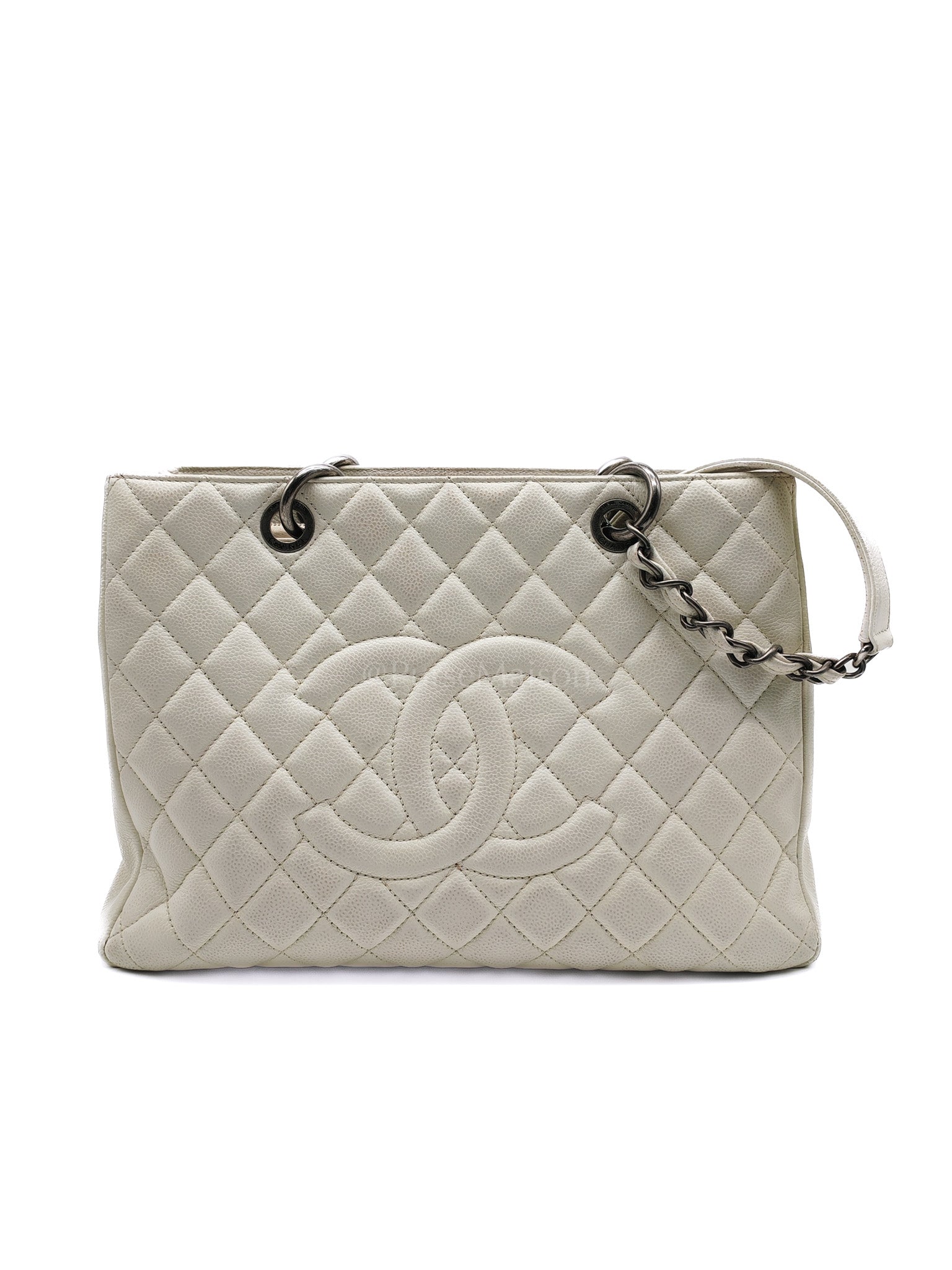 Grand Shopping Tote GST in White Caviar Leather and Ruthenium Hardware Series 13 | Purse Maison Luxury Bags Shop