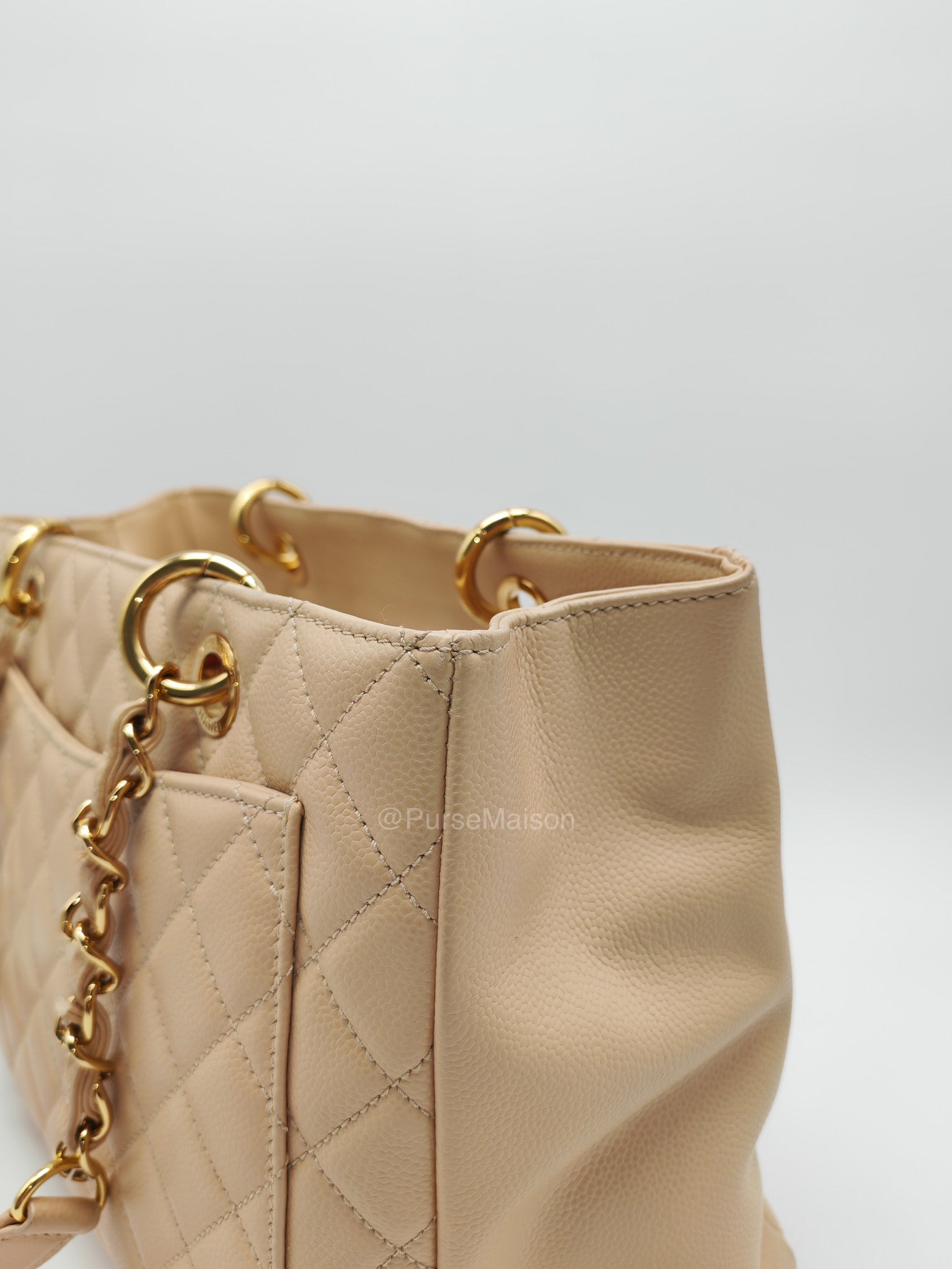 Chanel Grand Shopping Tote in Beige Quilted Caviar Leather and Gold Hardware Series 16 | Purse Maison Luxury Bags Shop