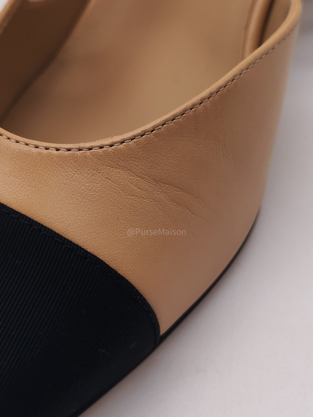 Chanel Grosgrain Cap-tone Slingback Pumps in Beige and Black Size 38 (23 cm) | Purse Maison Luxury Bags Shop