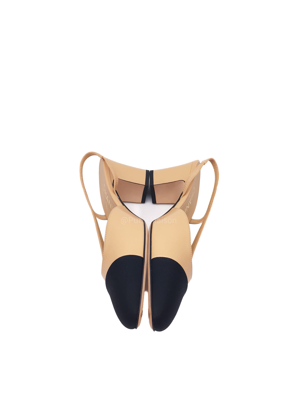 Chanel Grosgrain Cap-tone Slingback Pumps in Beige and Black Size 38 (23 cm) | Purse Maison Luxury Bags Shop