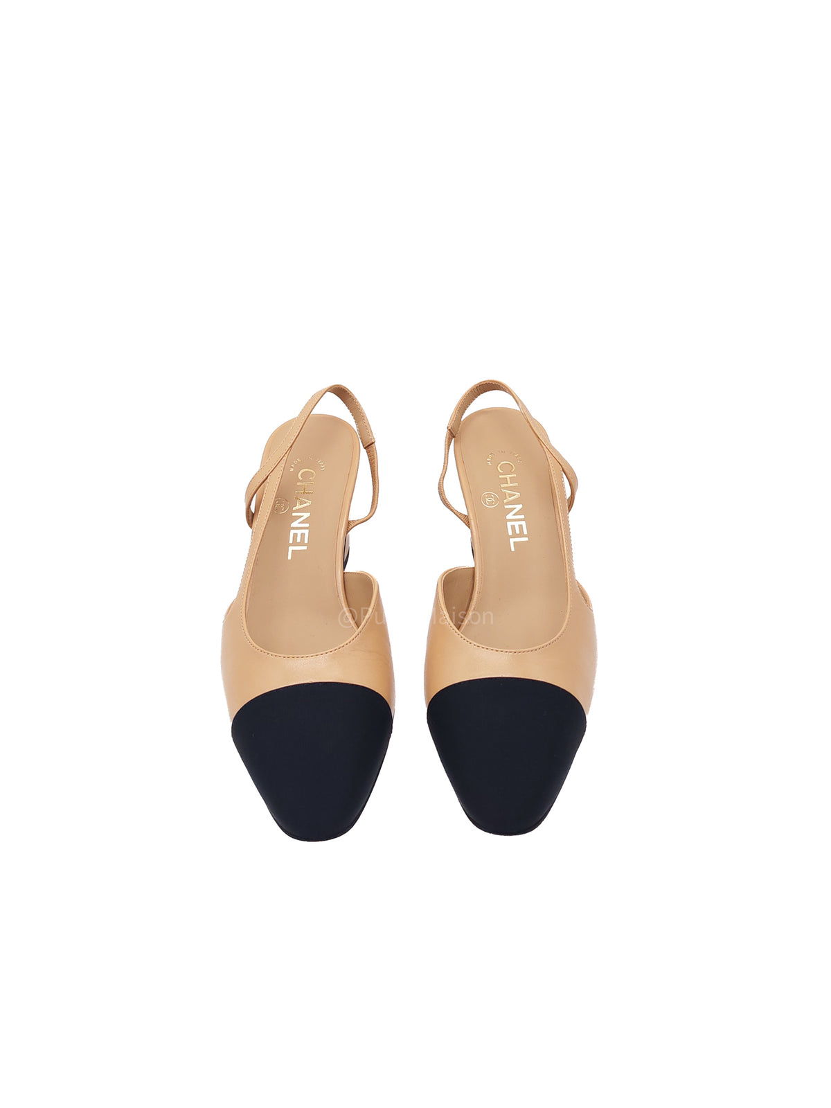 Chanel Grosgrain Cap-tone Slingback Pumps in Beige and Black Size 38 (23 cm) | Purse Maison Luxury Bags Shop