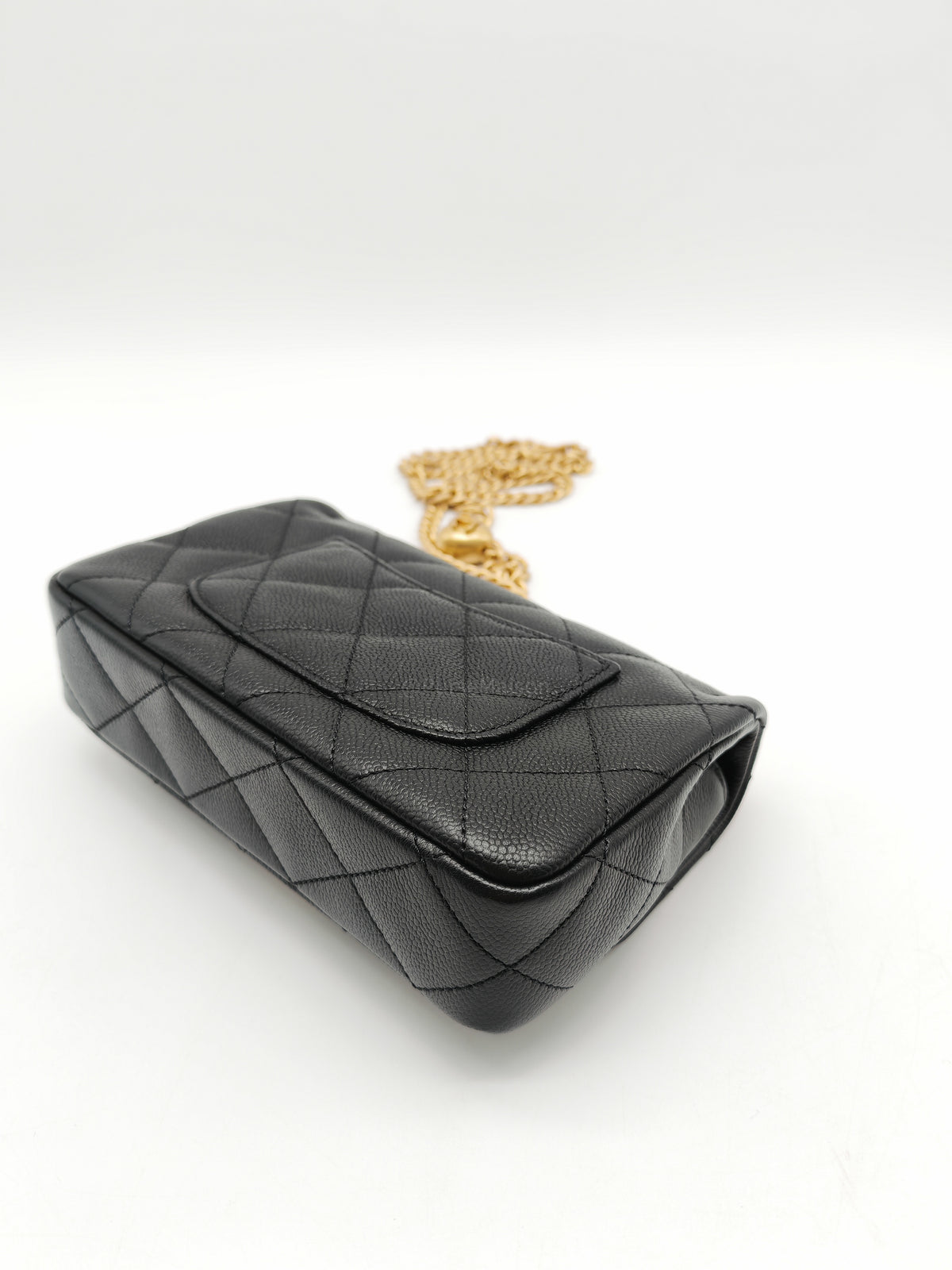 Chanel Heart Crush Mini Flap Bag in Black Quilted Caviar Leather and Aged Gold Hardware Microchip | Purse Maison Luxury Bags Shop