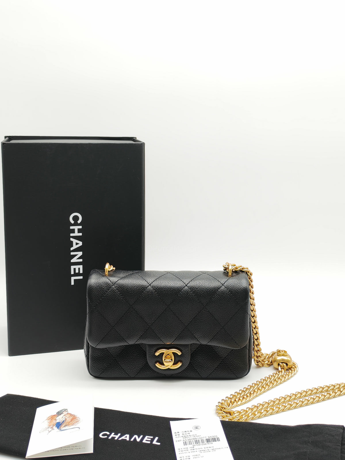 Chanel Heart Crush Mini Flap Bag in Black Quilted Caviar Leather and Aged Gold Hardware Microchip | Purse Maison Luxury Bags Shop