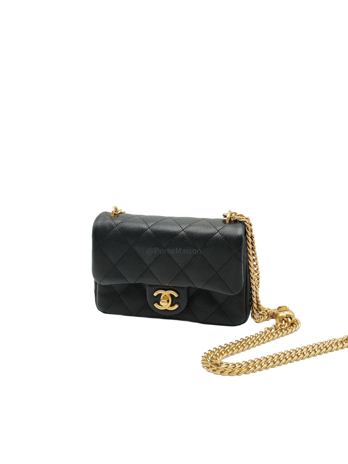 Chanel Heart Crush Mini Flap Bag in Black Quilted Caviar Leather and Aged Gold Hardware Microchip | Purse Maison Luxury Bags Shop