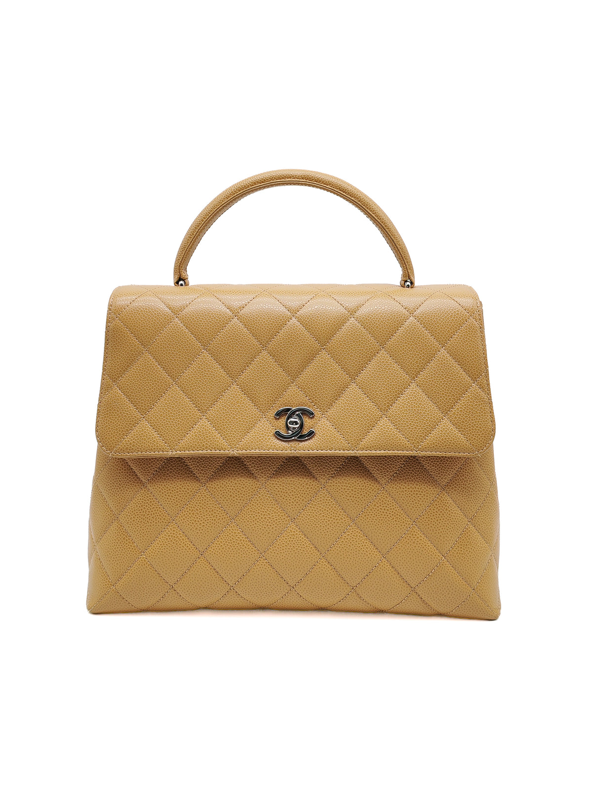 Chanel Kelly Vintage Top Handle Bag Large/Jumbo in Dark Beige Caviar Leather Silver Hardware (Series 6) | Purse Maison Luxury Bags Shop