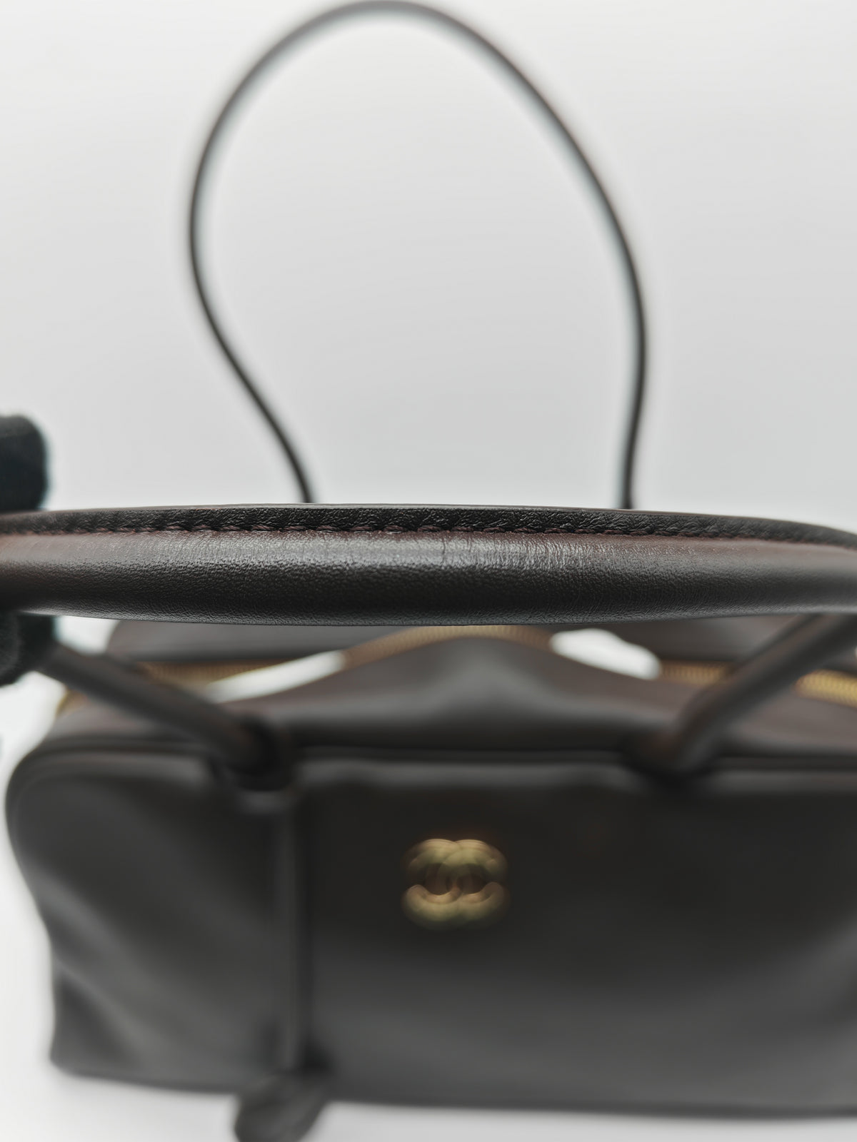 Chanel Large Bowling Bag in Dark Brown Calfskin Leather and Gold Hardware (Microchip) | Purse Maison Luxury Bags Shop