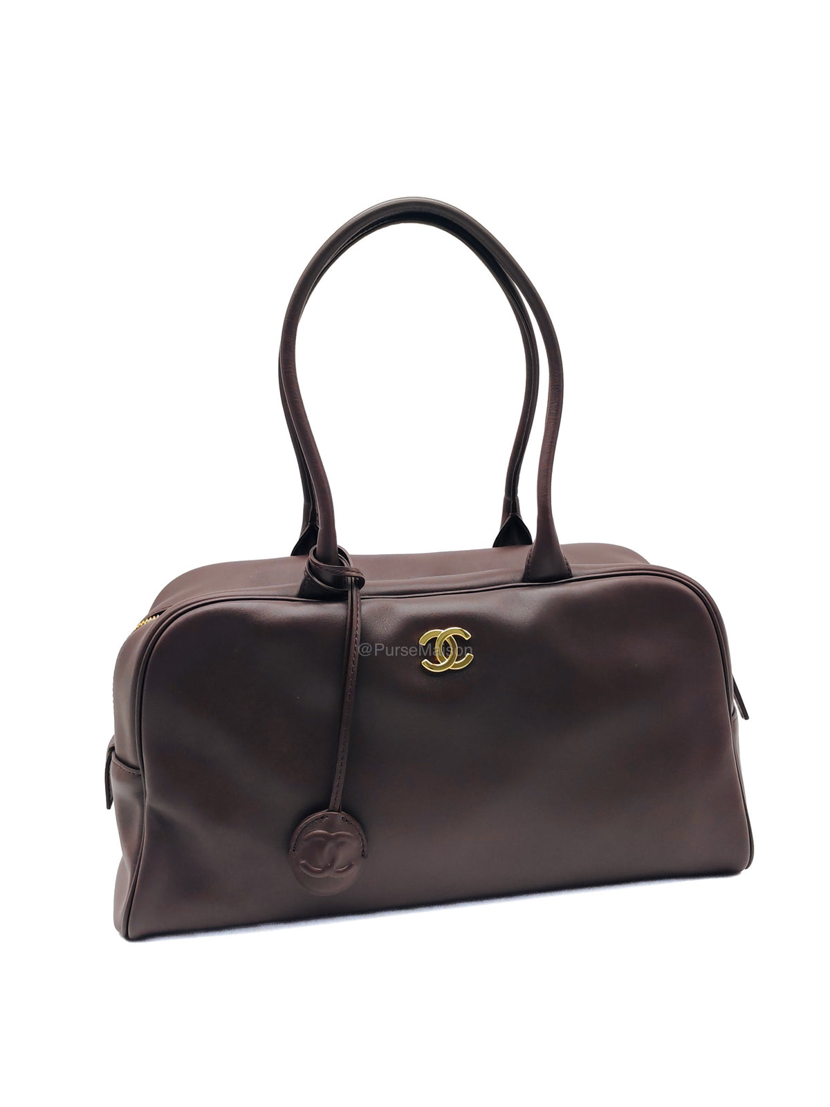 Chanel Large Bowling Bag in Dark Brown Calfskin Leather and Gold Hardware (Microchip) | Purse Maison Luxury Bags Shop