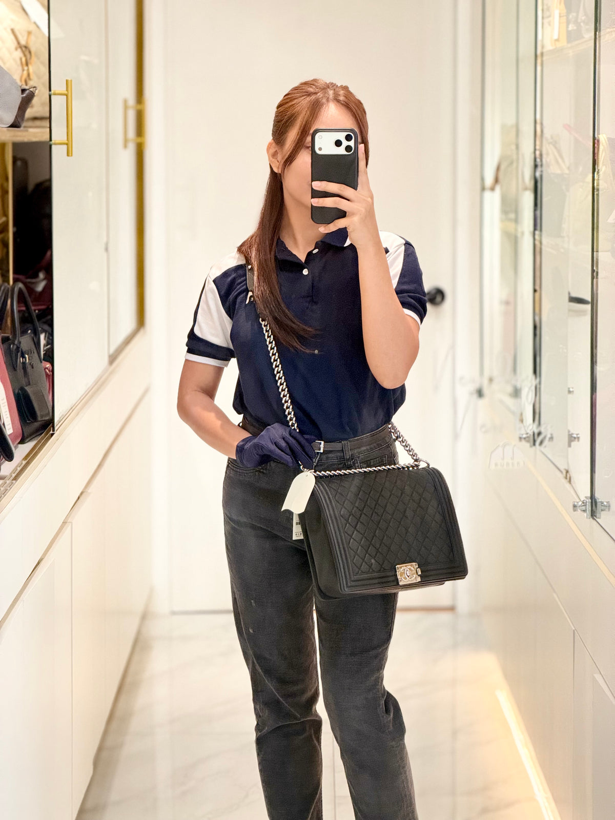 Chanel Le Boy Large in Black Quilted Caviar Leather and Silver Hardware Series 17 | Purse Maison Luxury Bags Shop