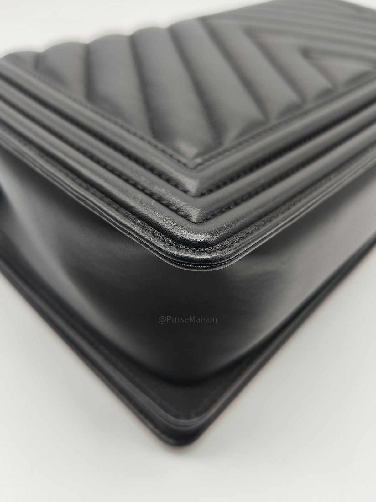 Chanel Le Boy New Medium in Black Chevron Lambskin Leather and Ruthenium Hardware Series 22 | Purse Maison Luxury Bags Shop